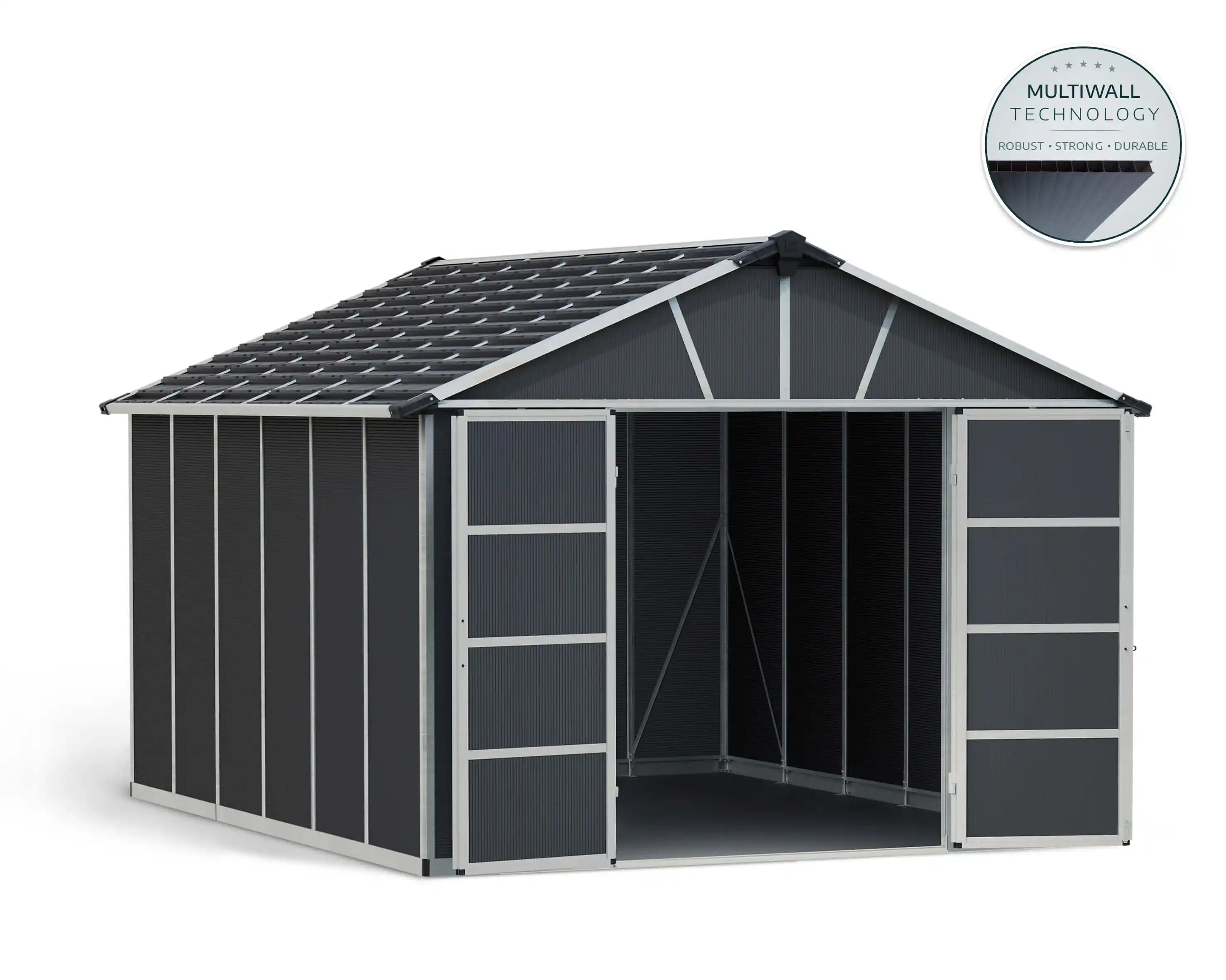 Canopia Yukon grote 395X332 cm schuur met vloer Donkergrijs-7290108137316 Canopia Yukon grote 395X332 cm schuur met vloer Donkergrijs