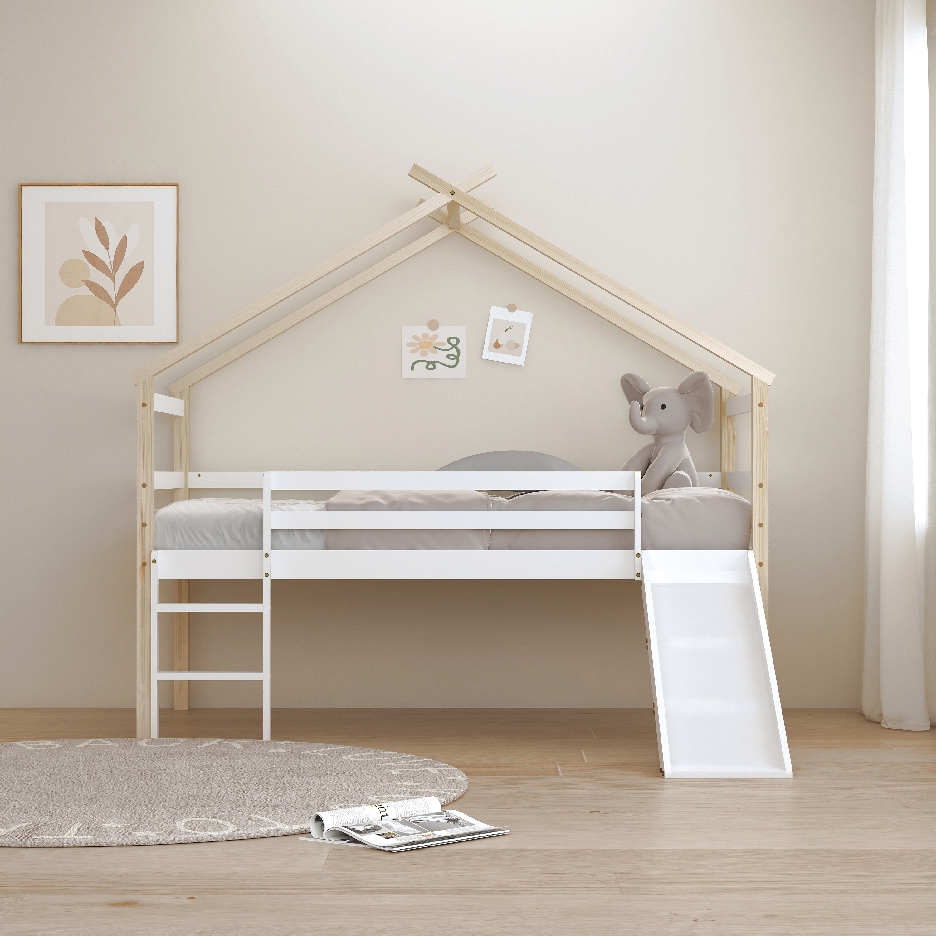 Sunny River Mid Sleeper with Slide Brown/White – Without Mattress-8720365068942 Sunny River Mid Sleeper with Slide Brown/White – Without Mattress