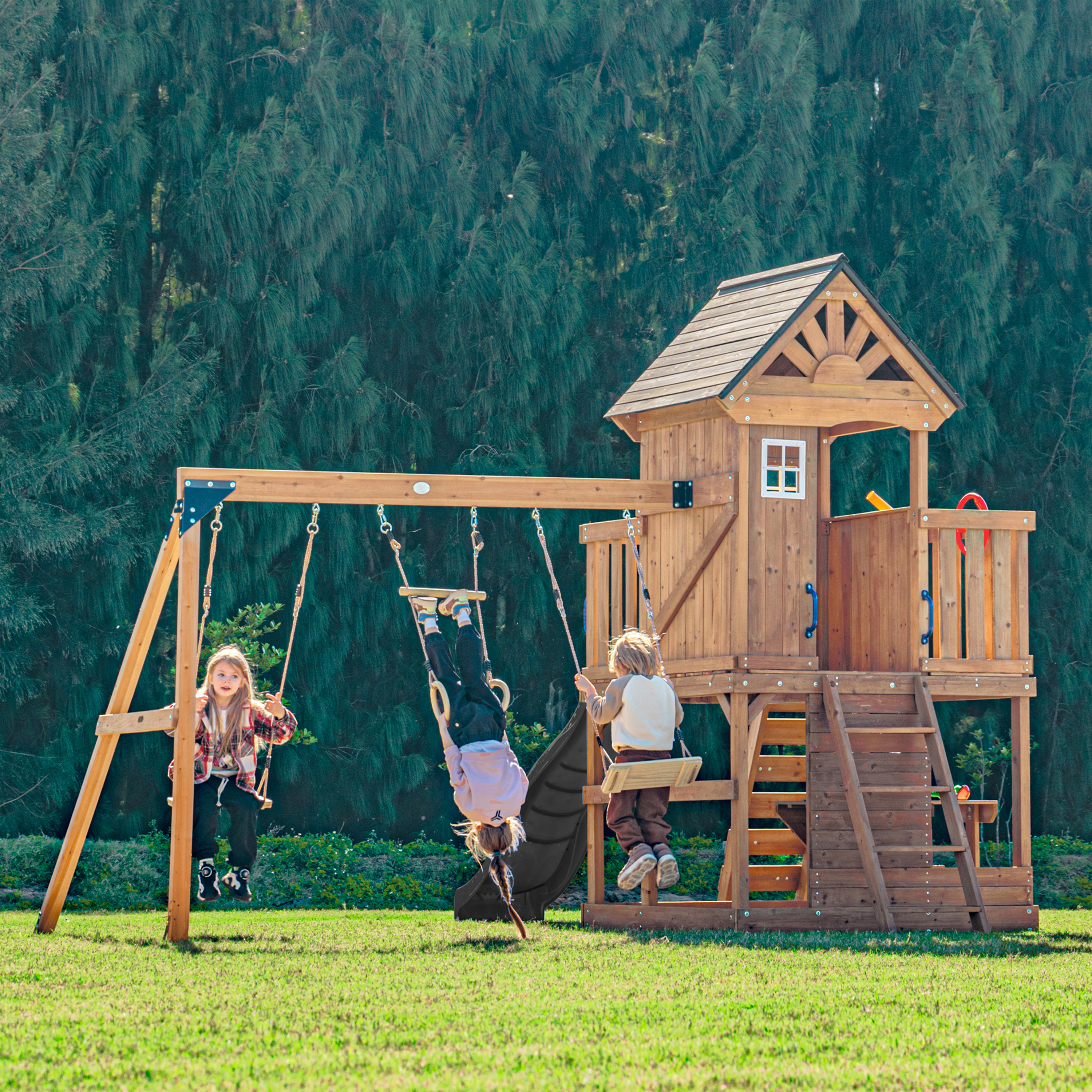 AXI Jack Climbing Frame with Double Swing and Trapeze – Grey Slide