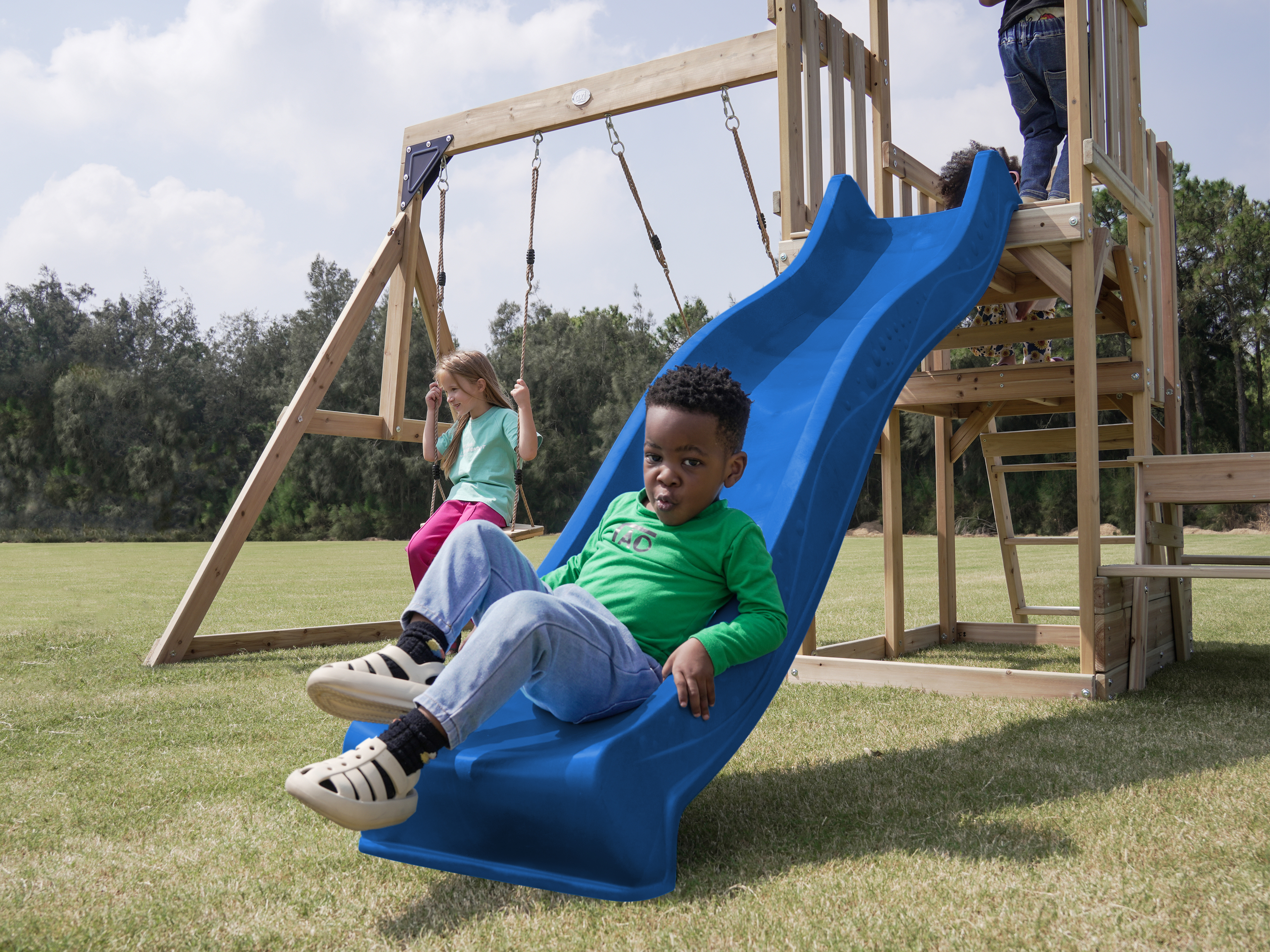 AXI Mette Playground with Double Swing Brown - Blue Slide 