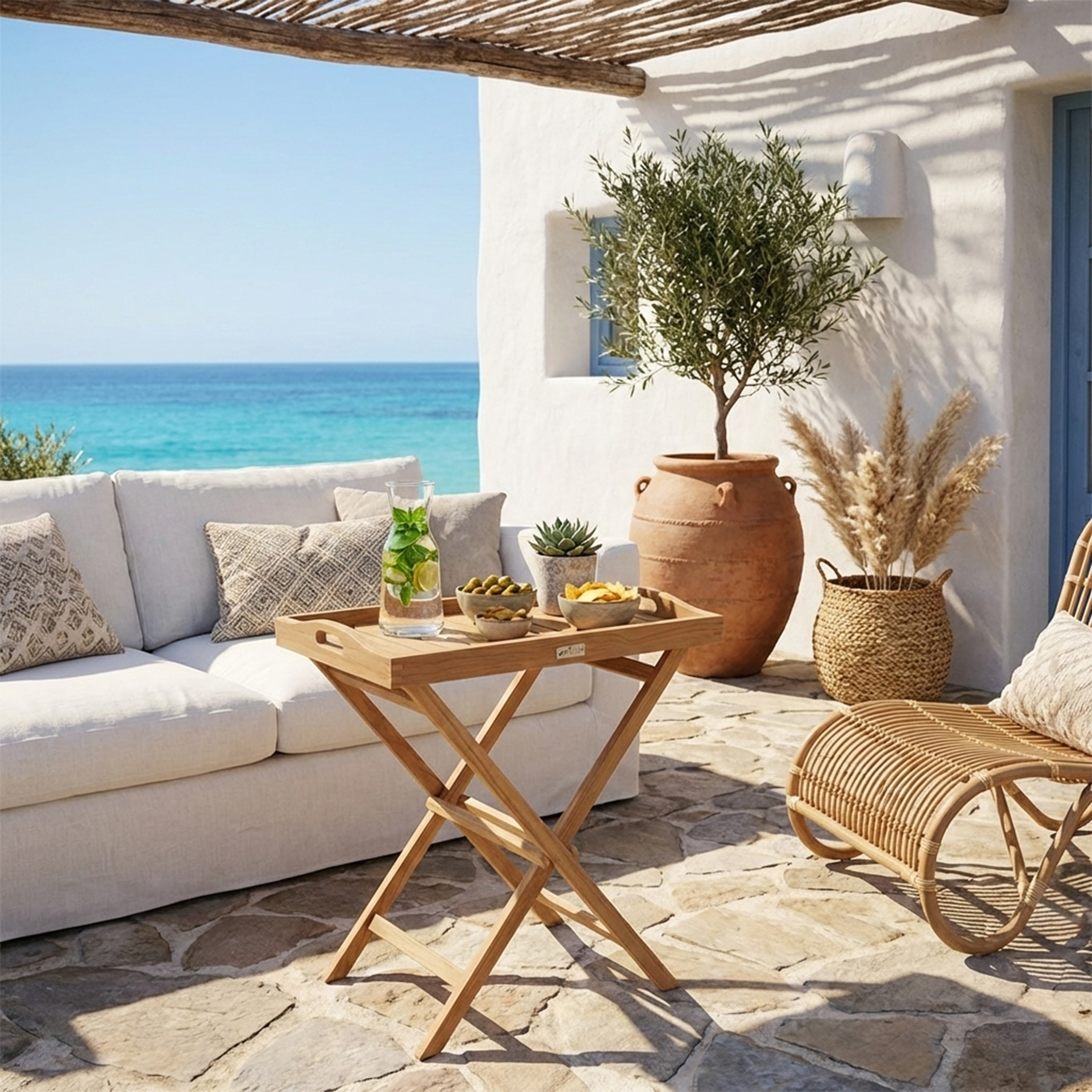 AXI Lora Teak Folding Side Table with Removable Tray