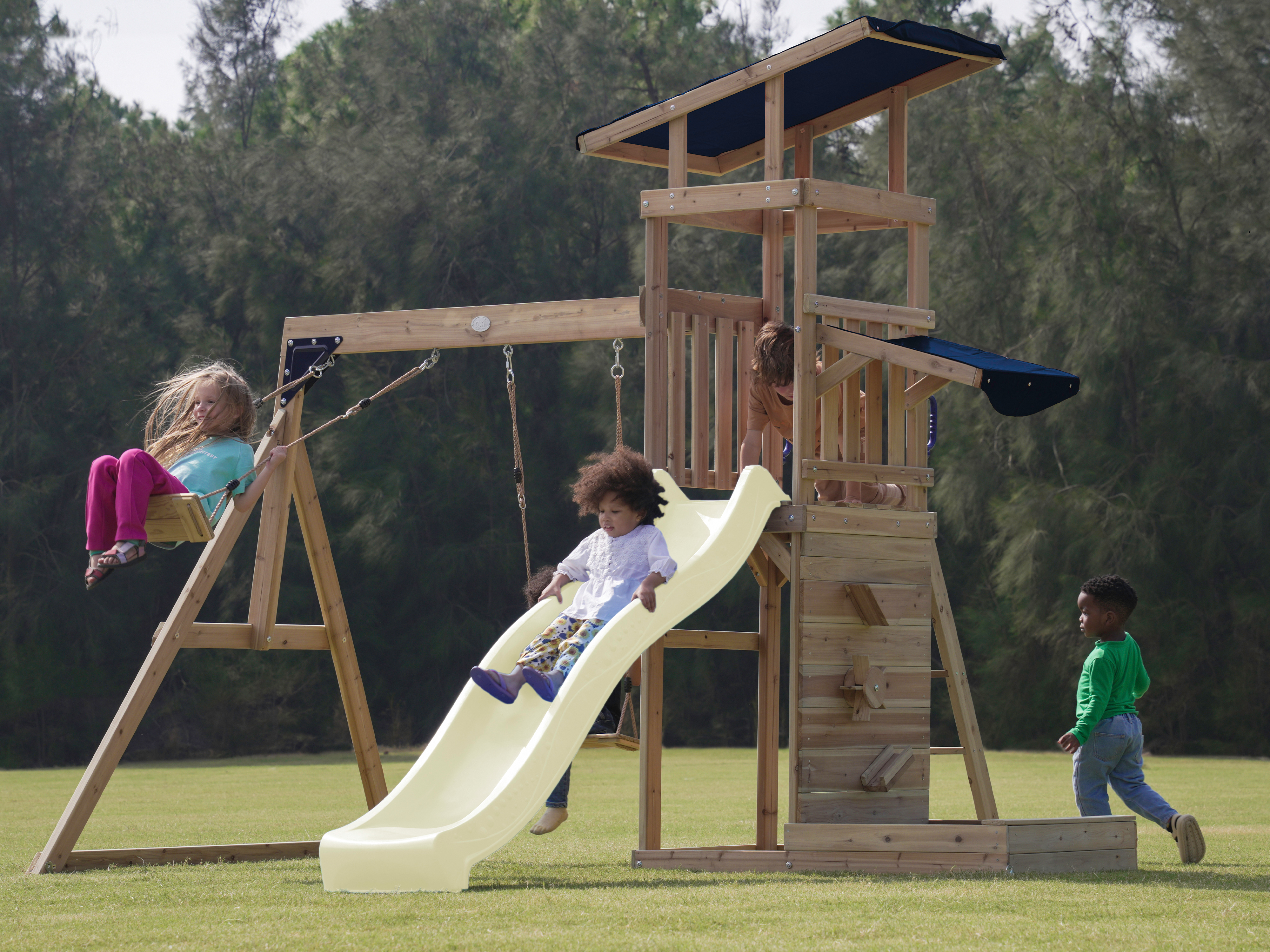 AXI Malik Climbing Frame with Double Swing Set - Cream Slide