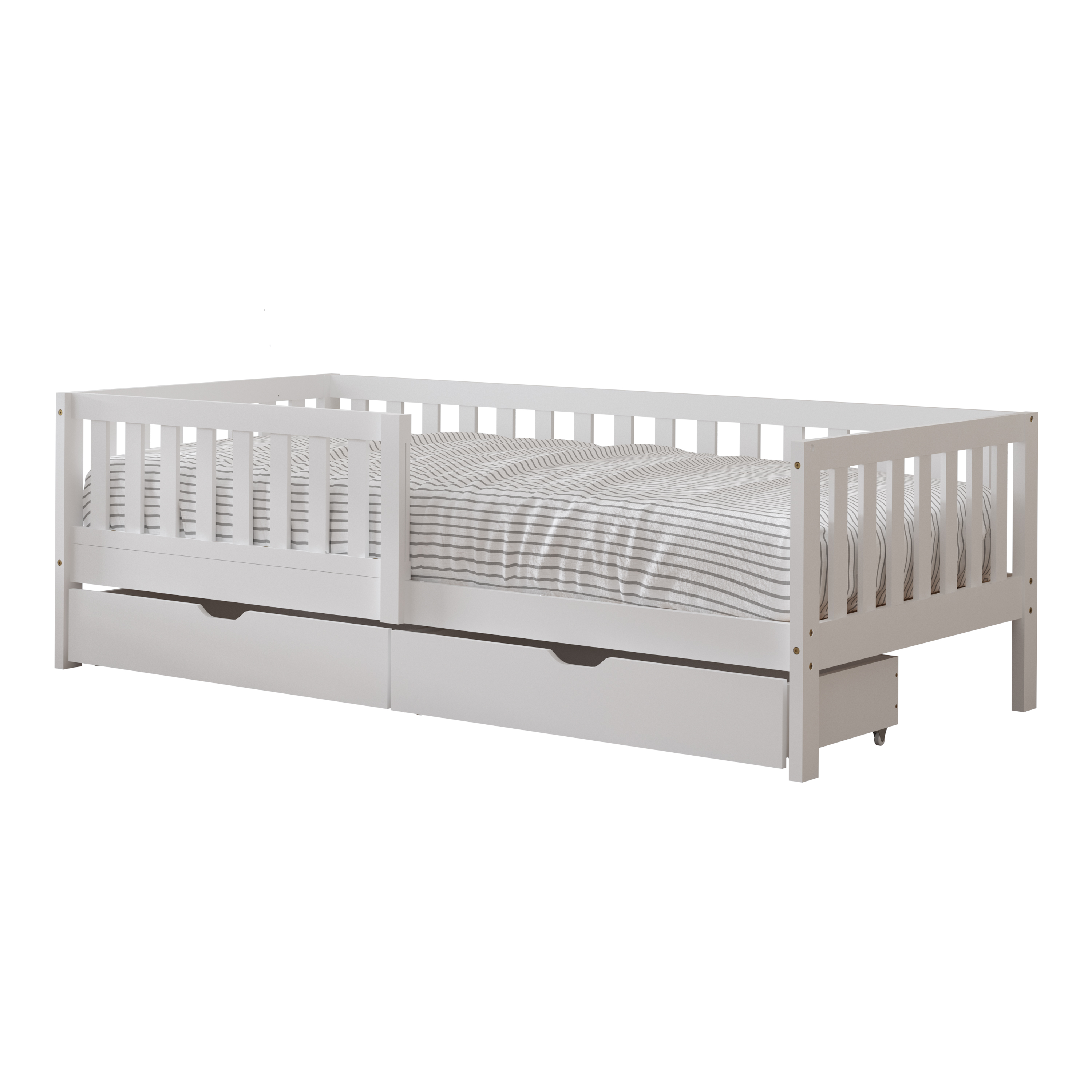Sunny Isa Kids Bed with 2 Storage Drawers and Guardrail White – Without Mattress-8720365068553 Sunny Isa Kids Bed with 2 Storage Drawers and Guardrail White – Without Mattress