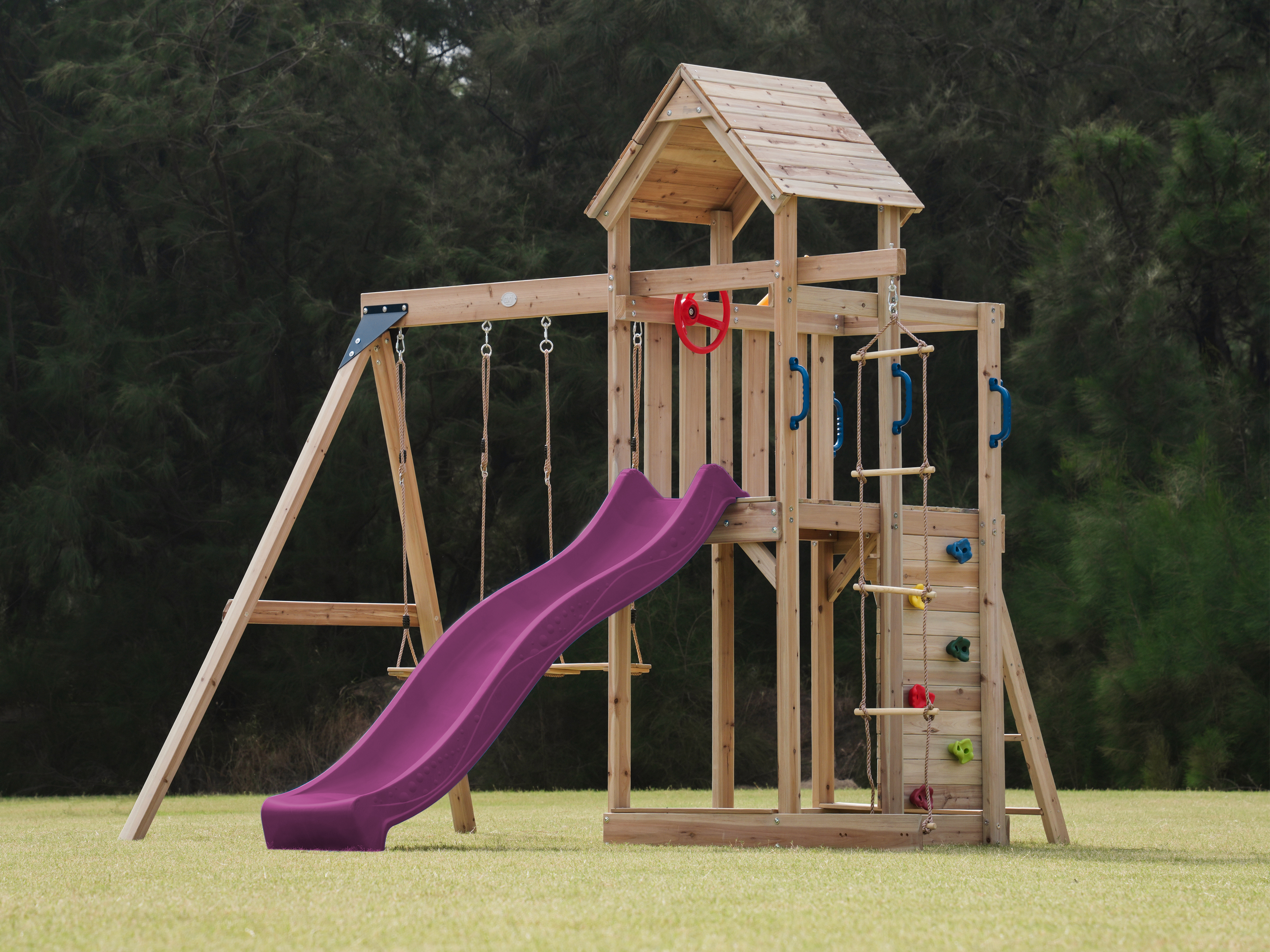 AXI Moos Climbing Frame with Double Swing Set - Purple Slide