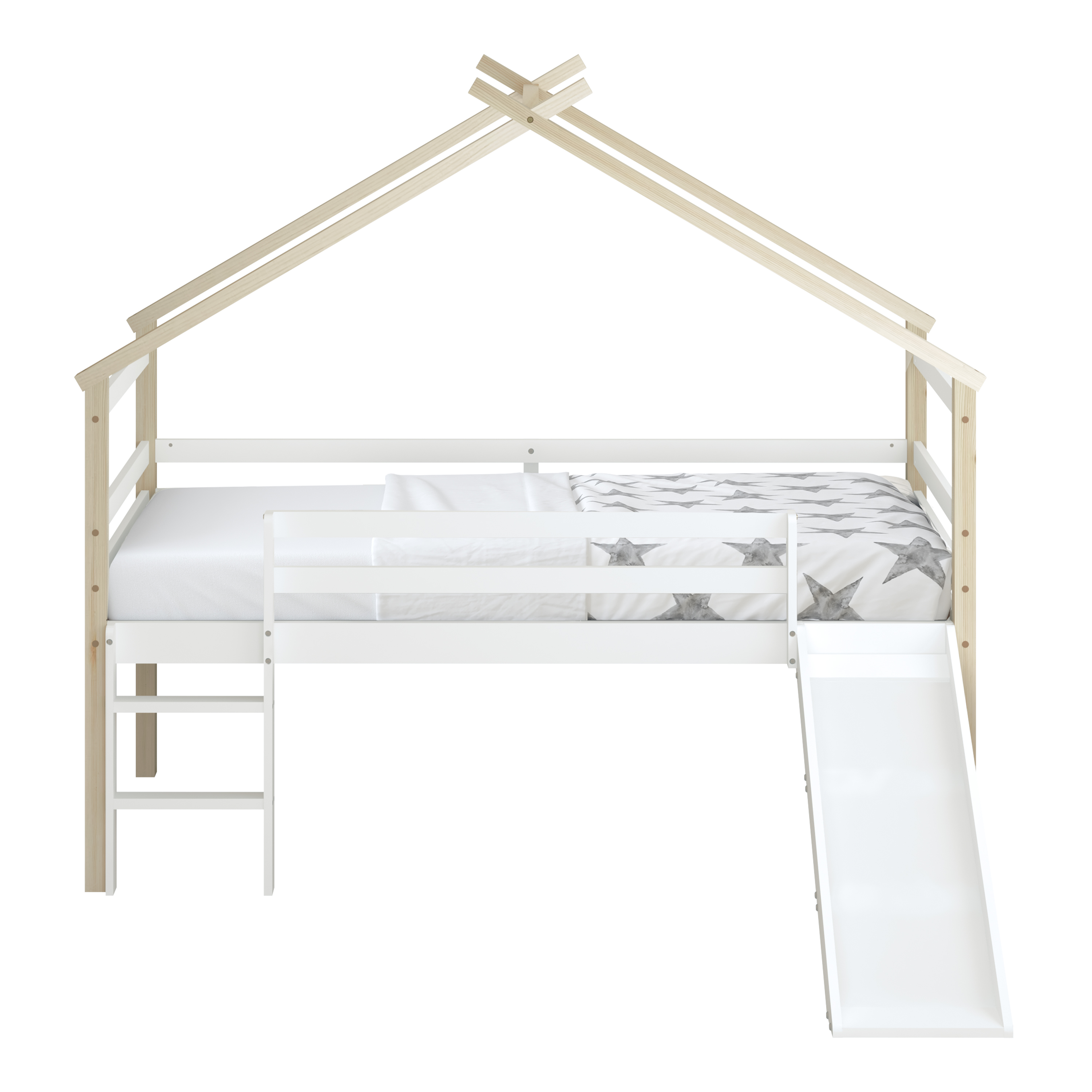 Sunny River Mid Sleeper with Slide Brown/White – Without Mattress-8720365068942 Sunny River Mid Sleeper with Slide Brown/White – Without Mattress