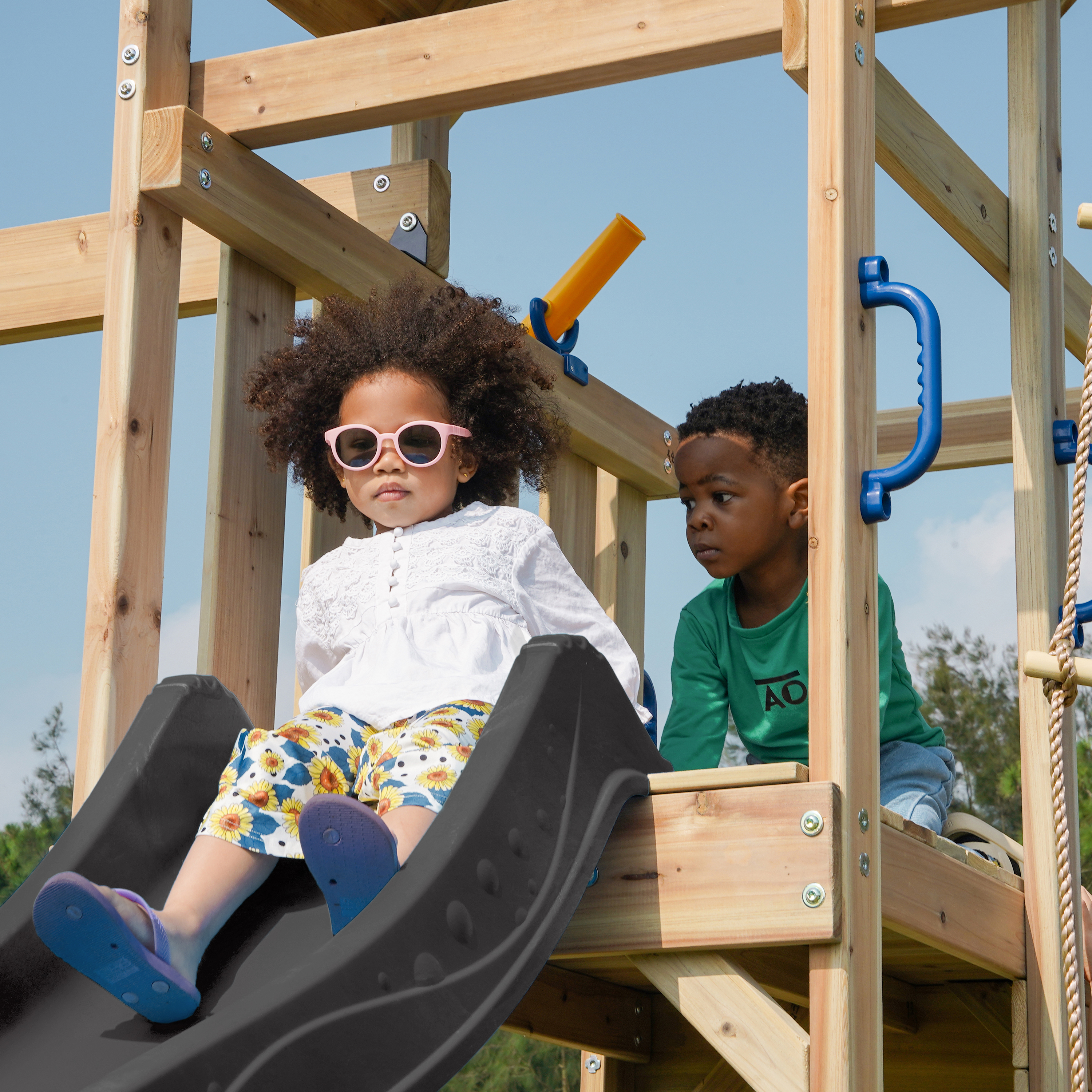 AXI Moos Climbing Frame with Double Swing Set - Grey Slide