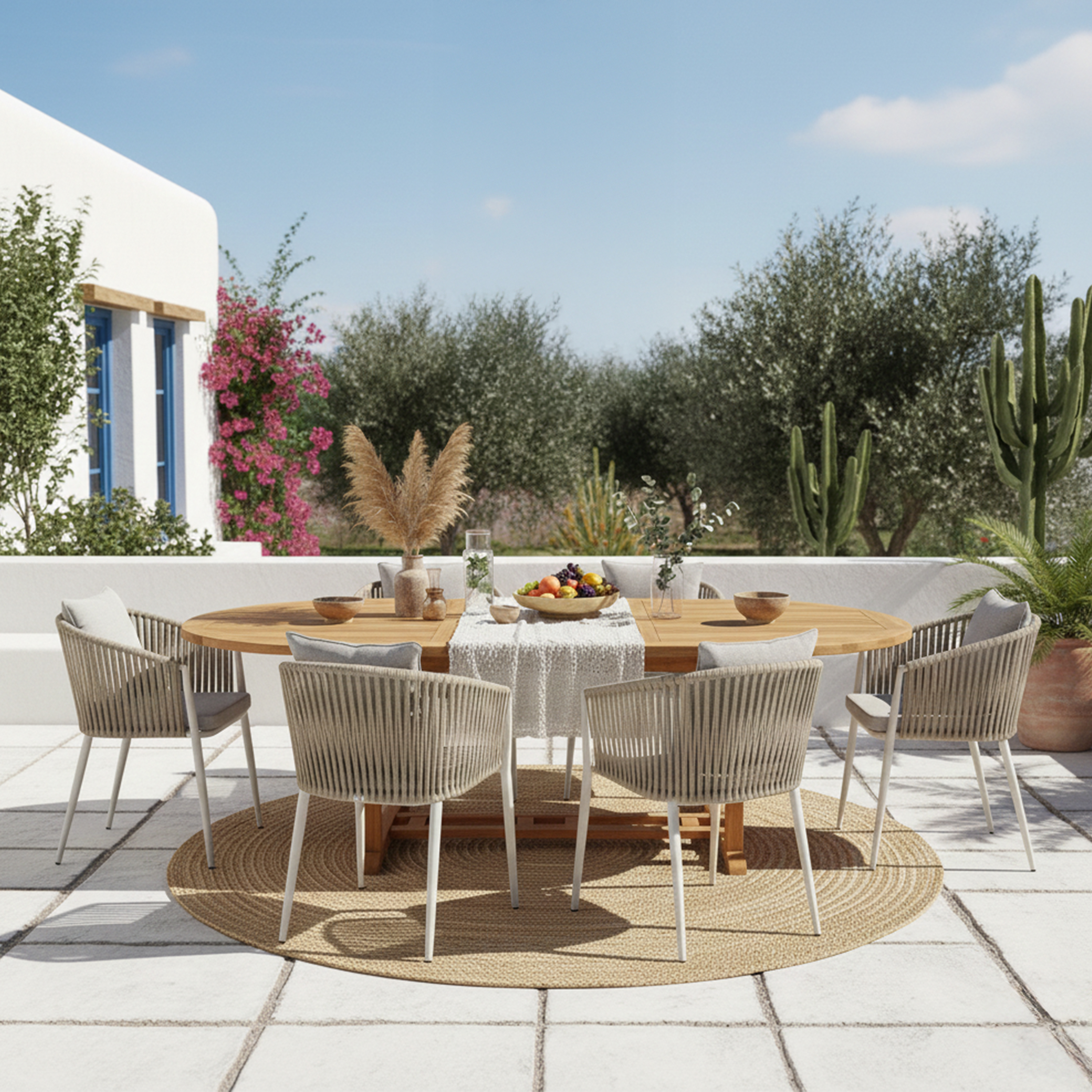 AXI Marzi/Faye 180-240 cm Dining Garden Set 7-piece Teak/Beige - Extendable