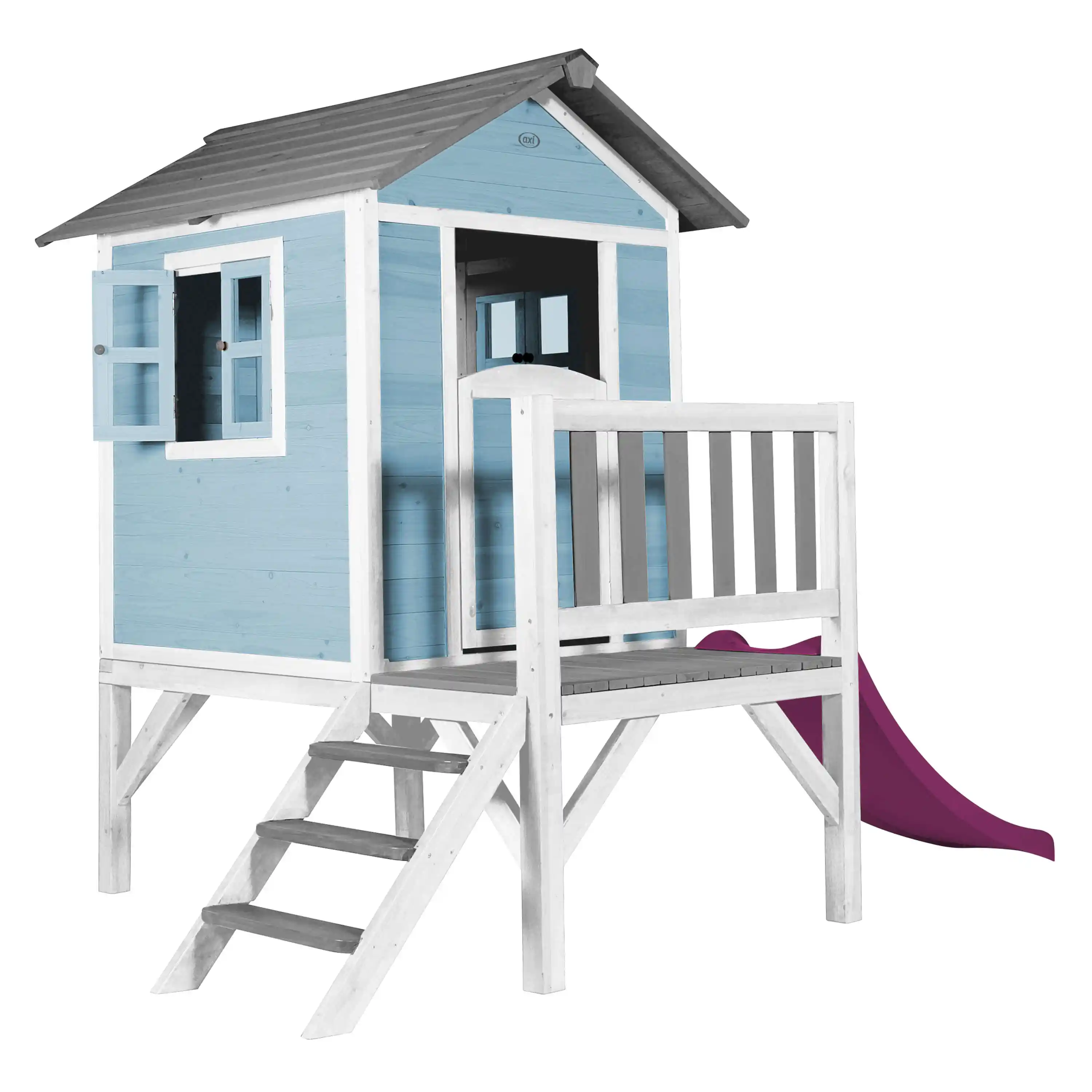 AXI Lodge XL Maisonnette en bois Bleue - Toboggan Violet