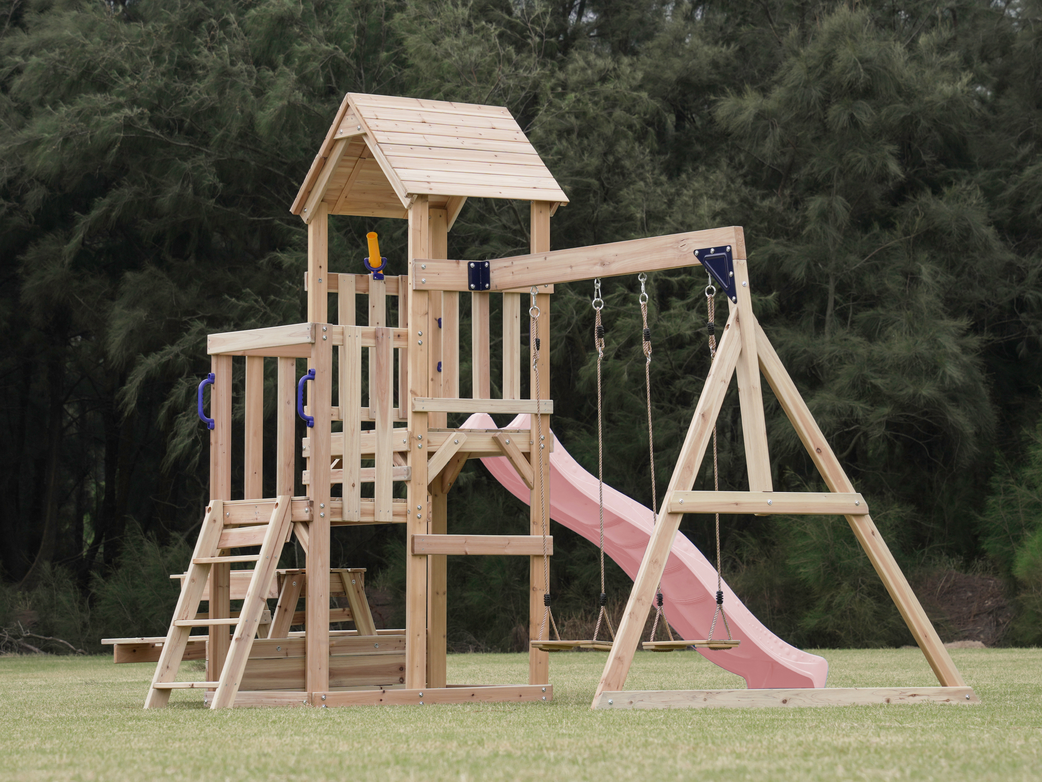 AXI Mette Climbing Frame with Double Swing Set and Picnic Table - Cream Slide