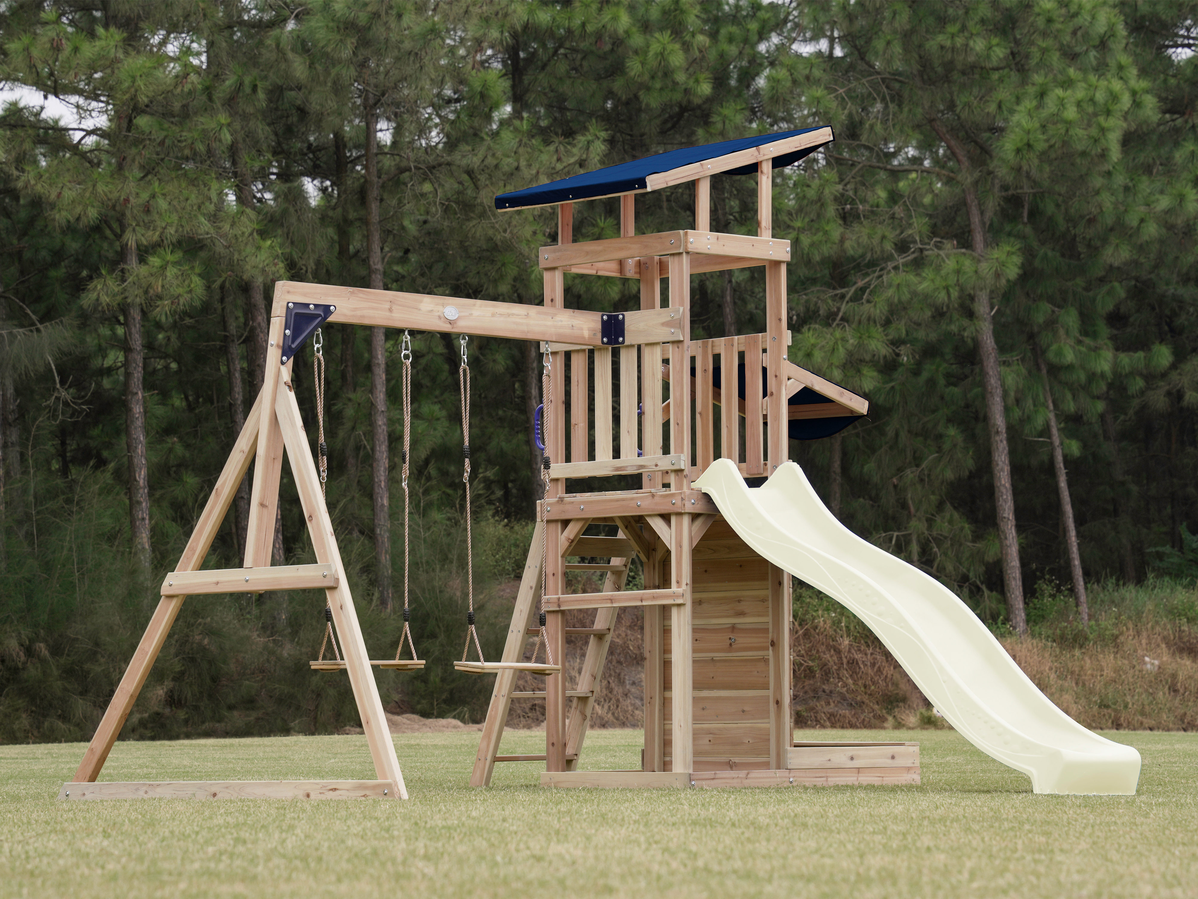 AXI Malik Climbing Frame with Double Swing Set - Cream Slide