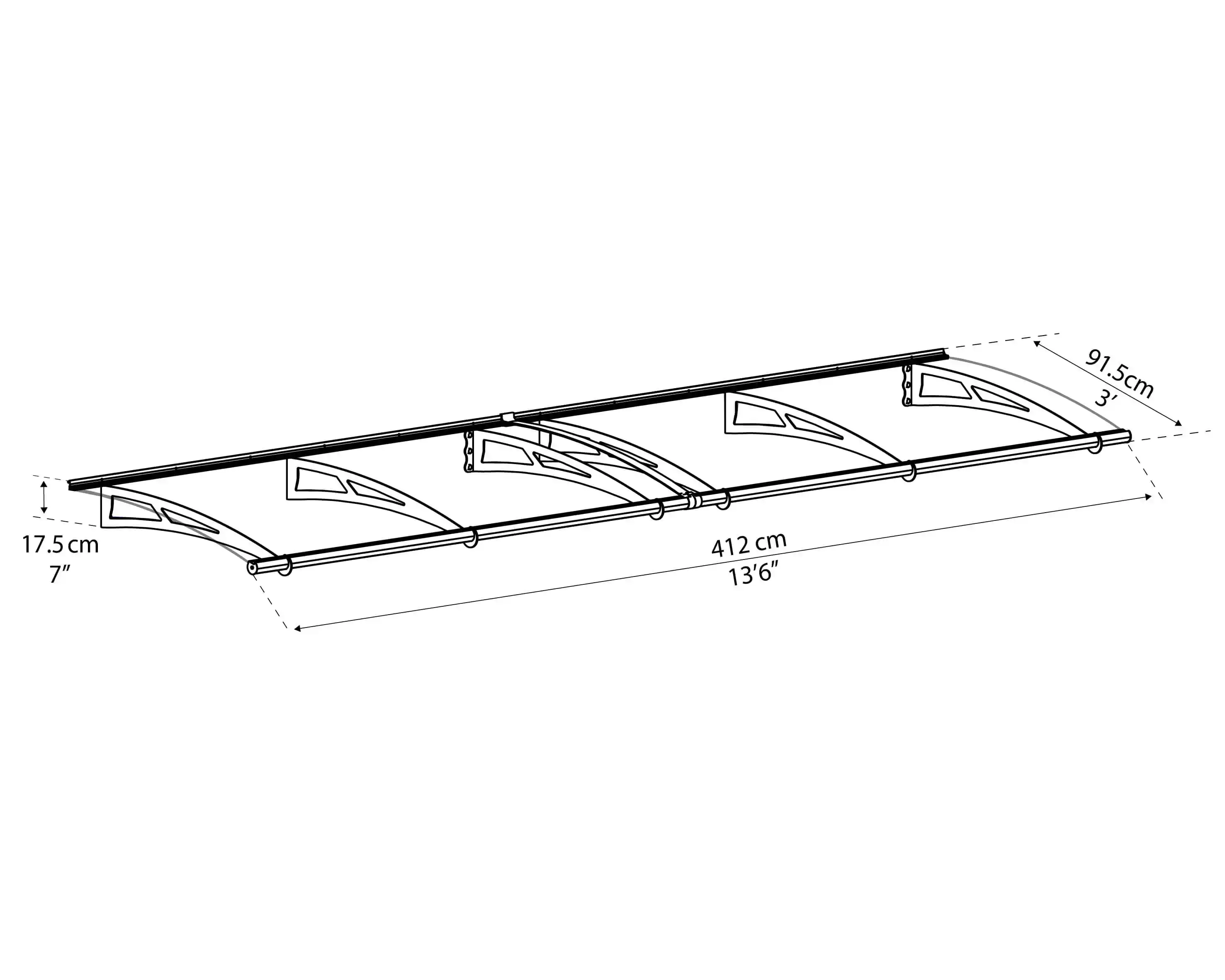 Canopia Aquila 412X91 cm Deur en Veranda Luifel Donkergrijs Helder-7290108131222 Canopia Aquila 412X91 cm Deur en Veranda Luifel Donkergrijs Helder