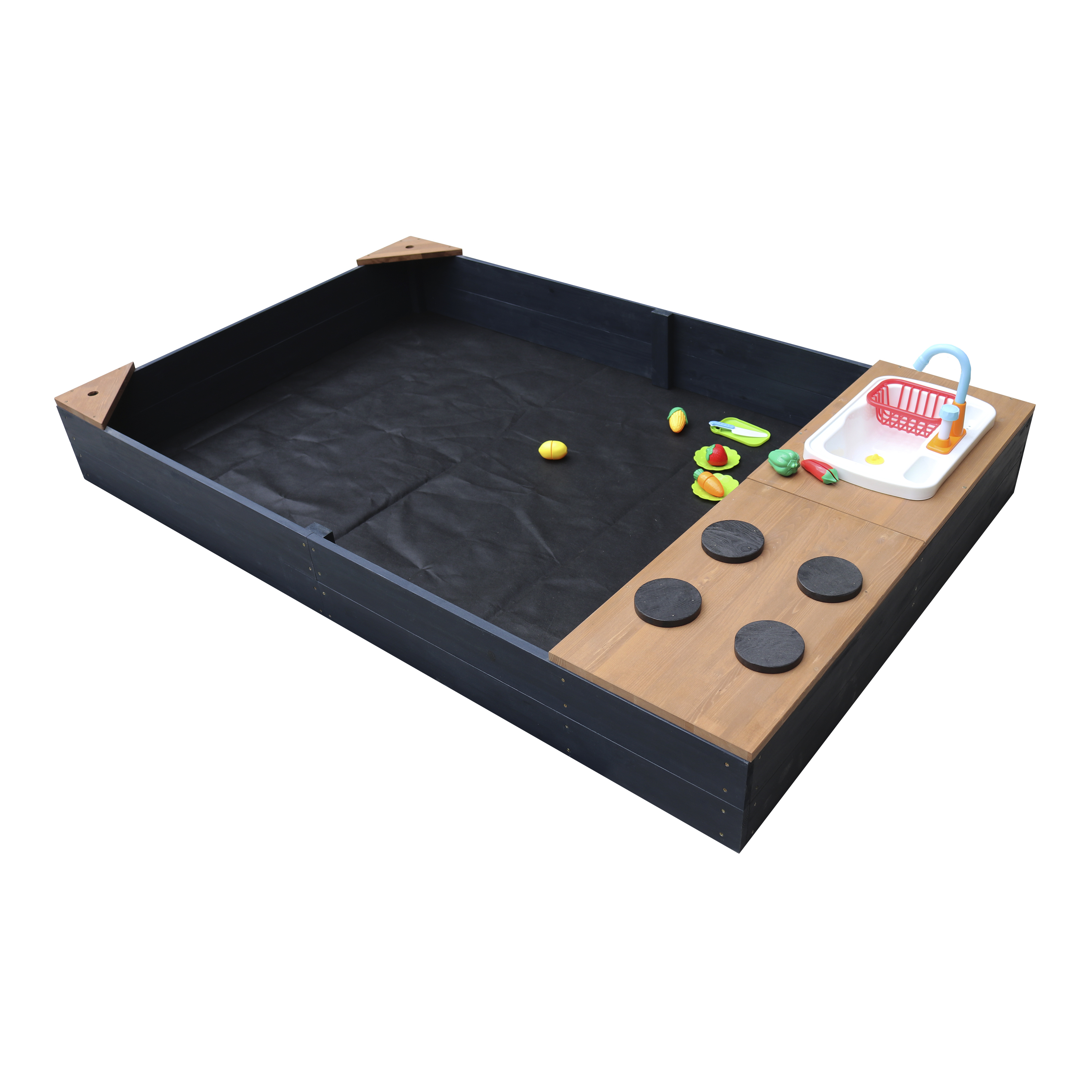 AXI Kelly Sandbox with Play Kitchen - 180 x 115 cm - Anthracite/Brown