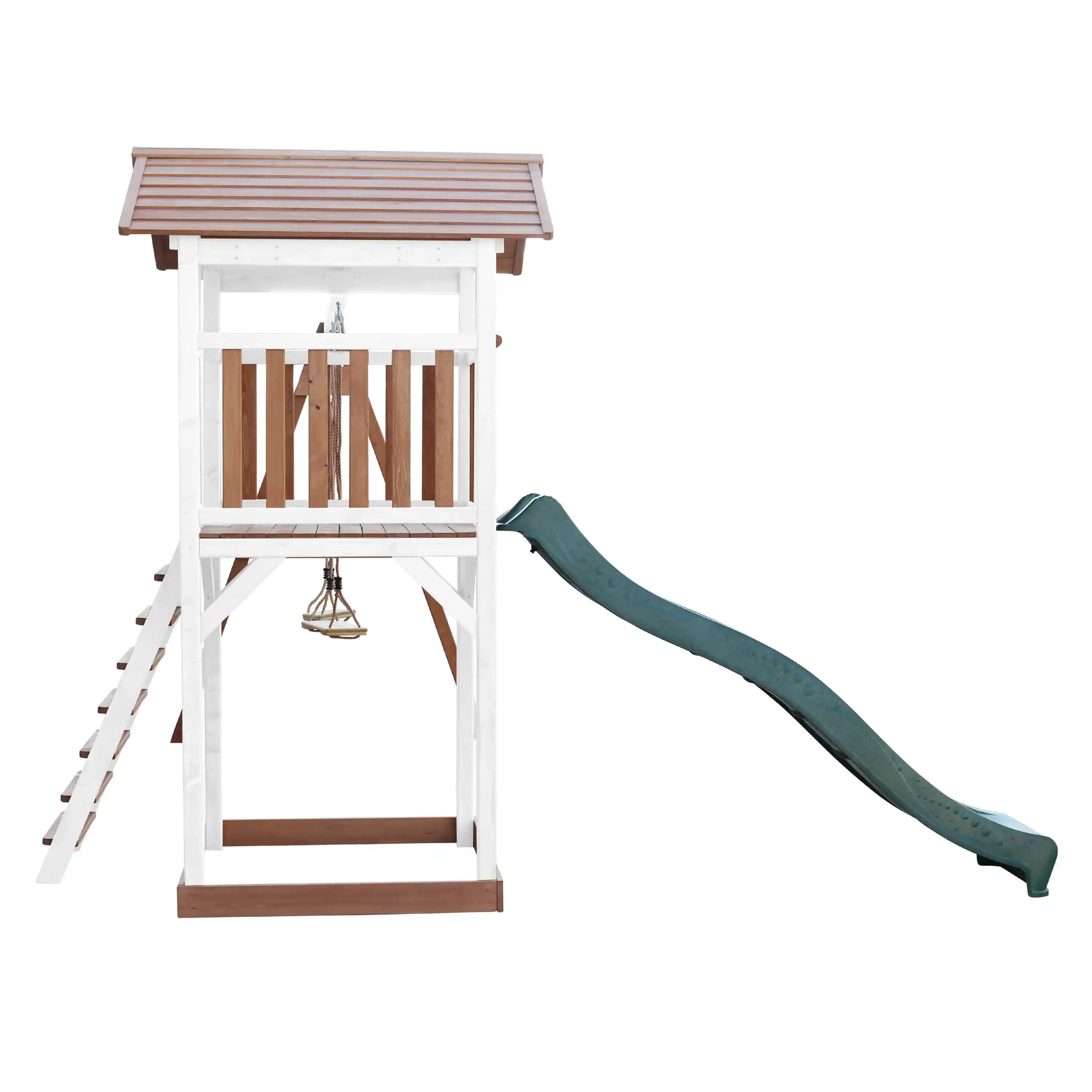 AXI Beach Tower Speeltoren met Dubbele Schommel Bruin/wit - Groene Glijbaan