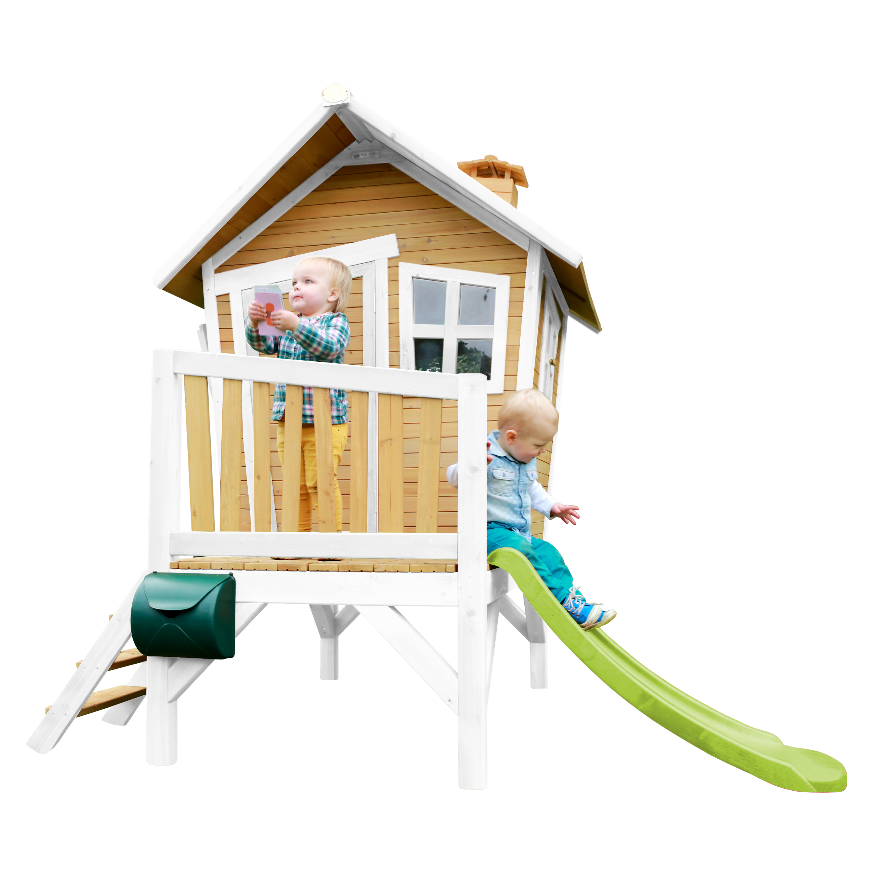AXI Robin Playhouse Brown/White - Lime Green Slide