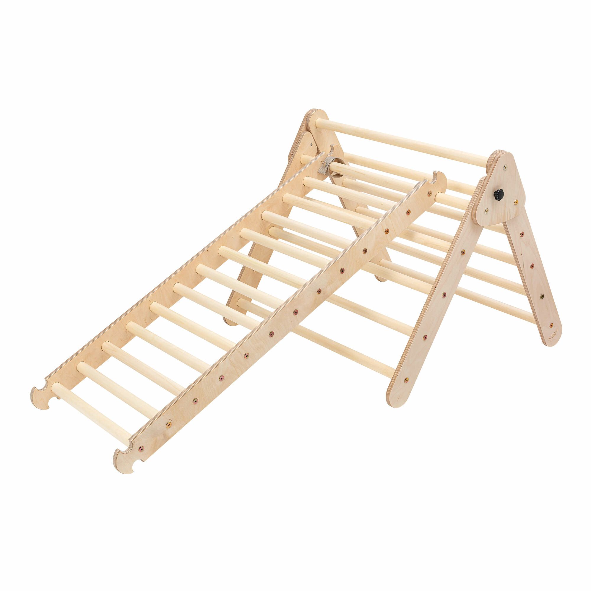 KateHaa Houten Klimdriehoek met Ladder en Klimwand Naturel-4751038481090 KateHaa Houten Klimdriehoek met Ladder en Klimwand Naturel