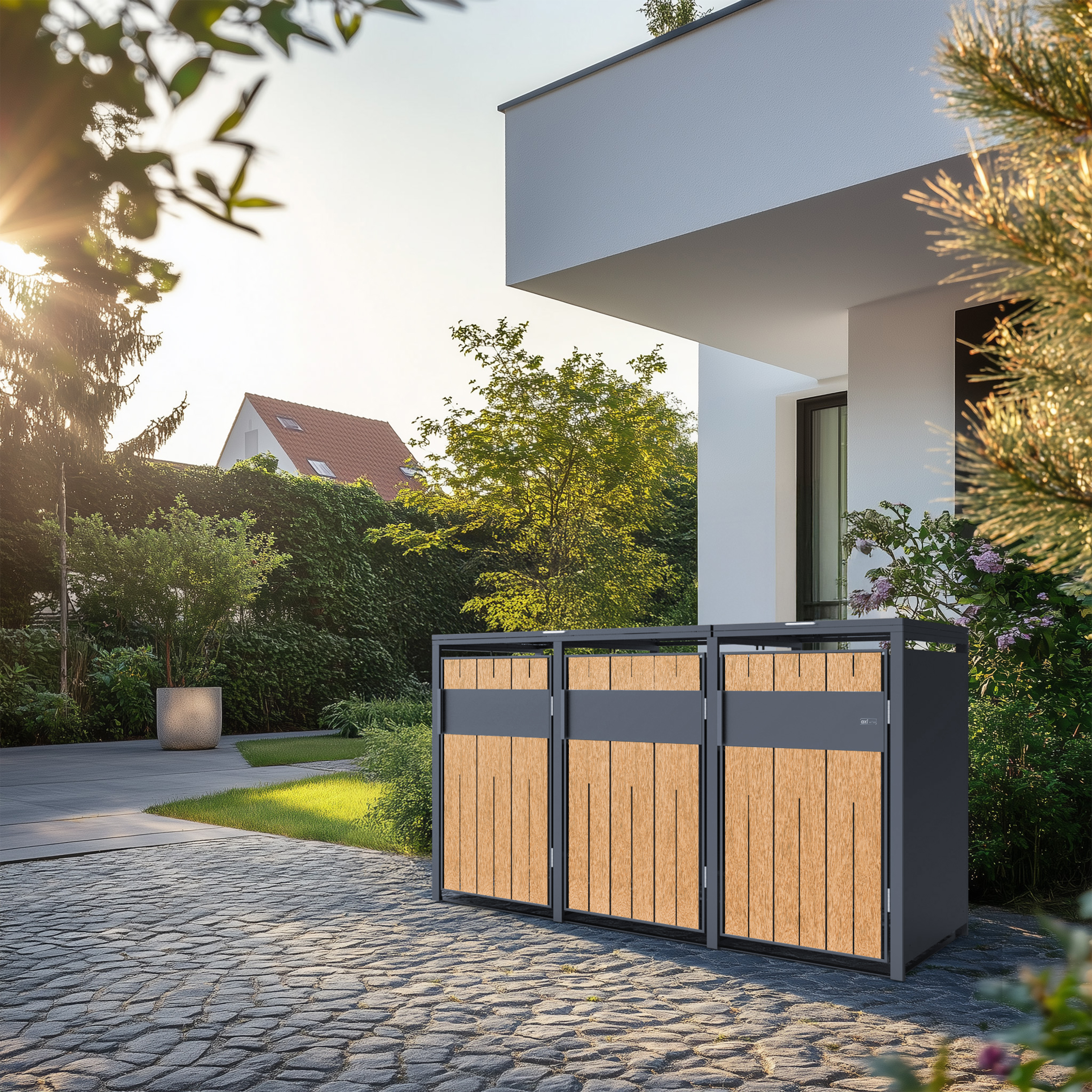 AXI Luke Metal Garbage Bin Shed - 3 Garbage Bins