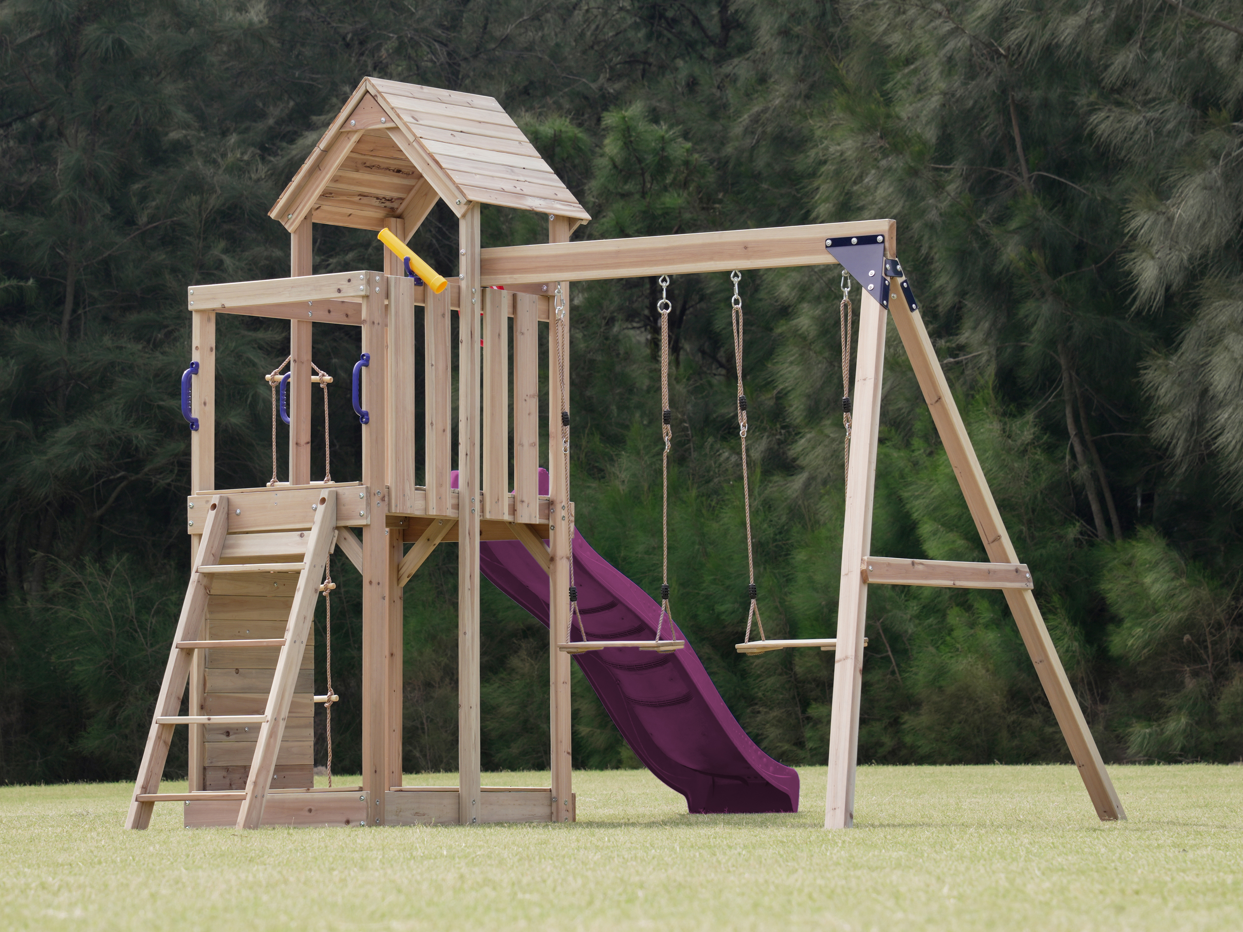 AXI Moos Climbing Frame with Double Swing Set - Purple Slide