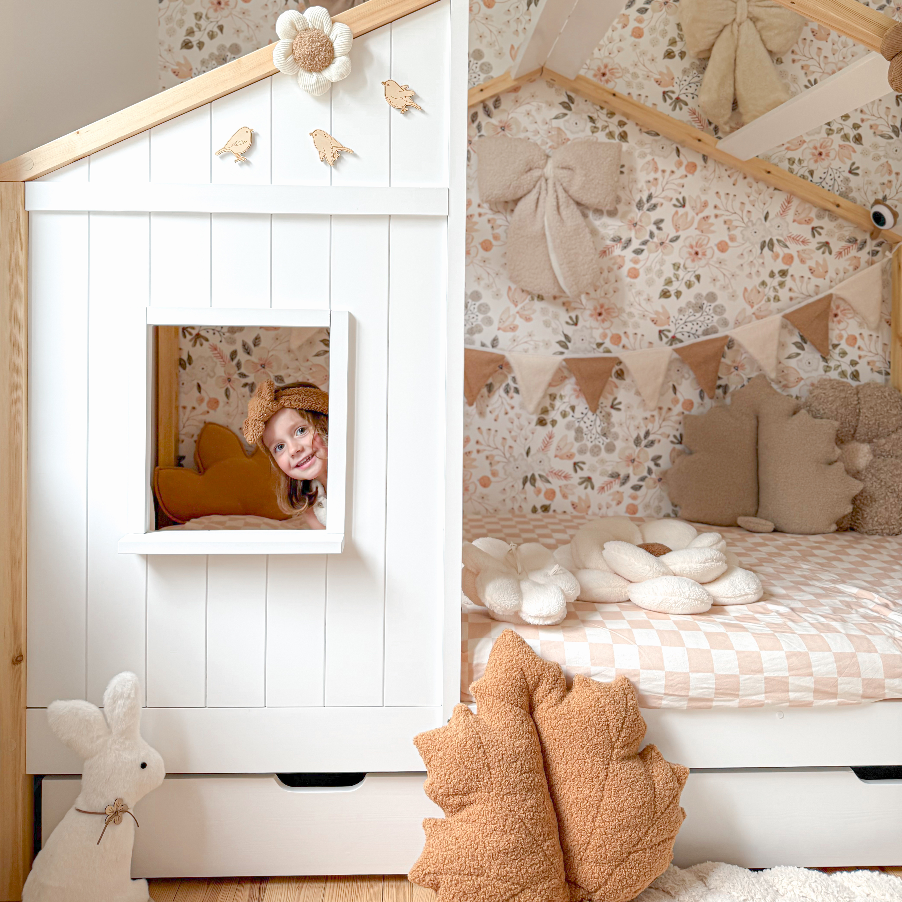 Sunny Beau House Bed with Storage Drawer Brown/White – Without Mattress