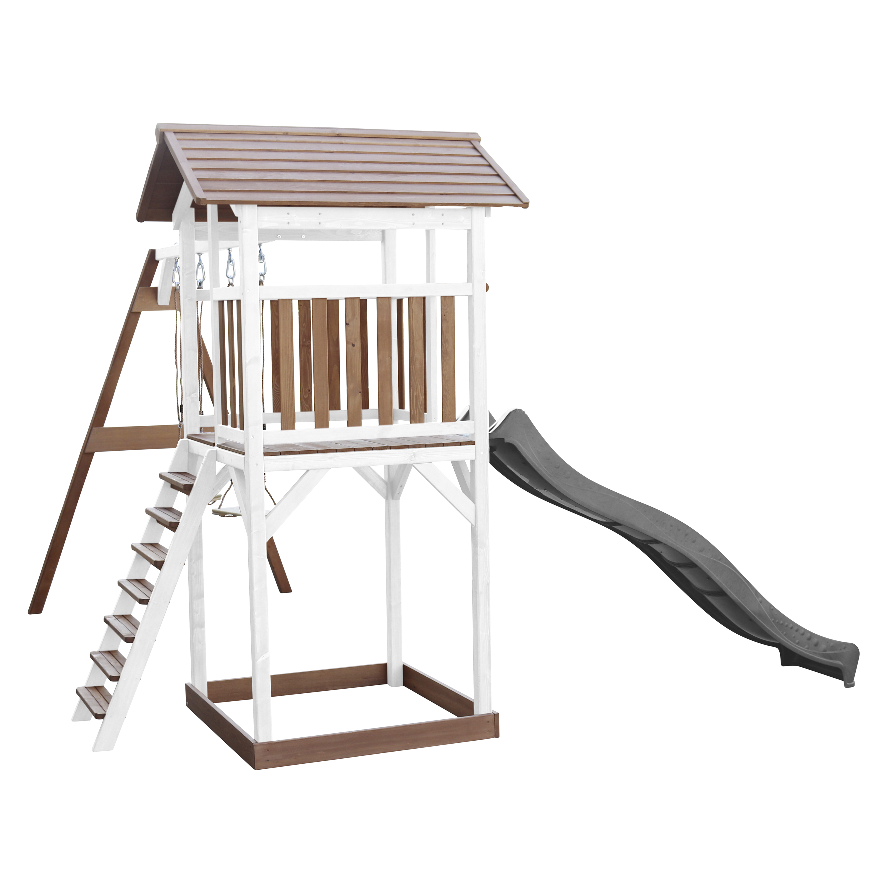 AXI Beach Tower with Double Swing Set Brown/White - Grey Slide-8717973939306 AXI Beach Tower with Double Swing Set Brown/White - Grey Slide
