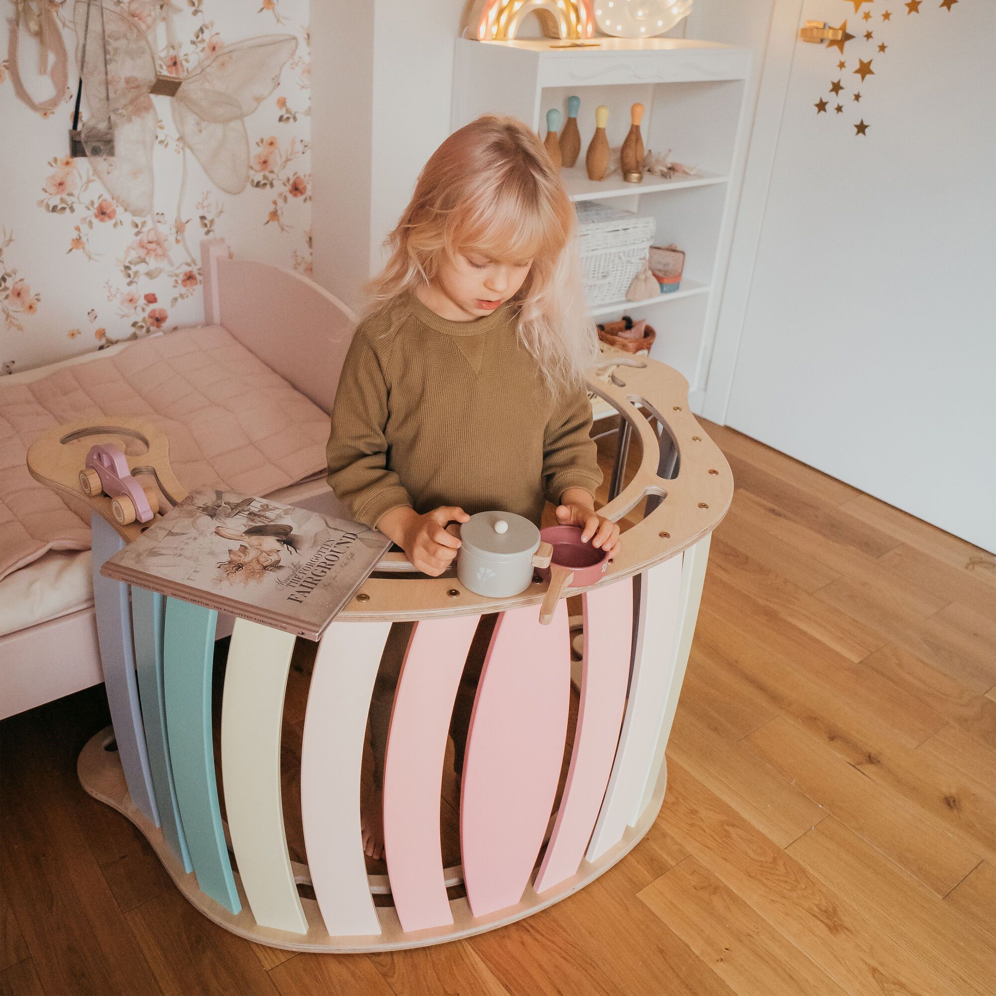 KateHaa Houten XXL Waldorf Rocker met Klimwand Pastel