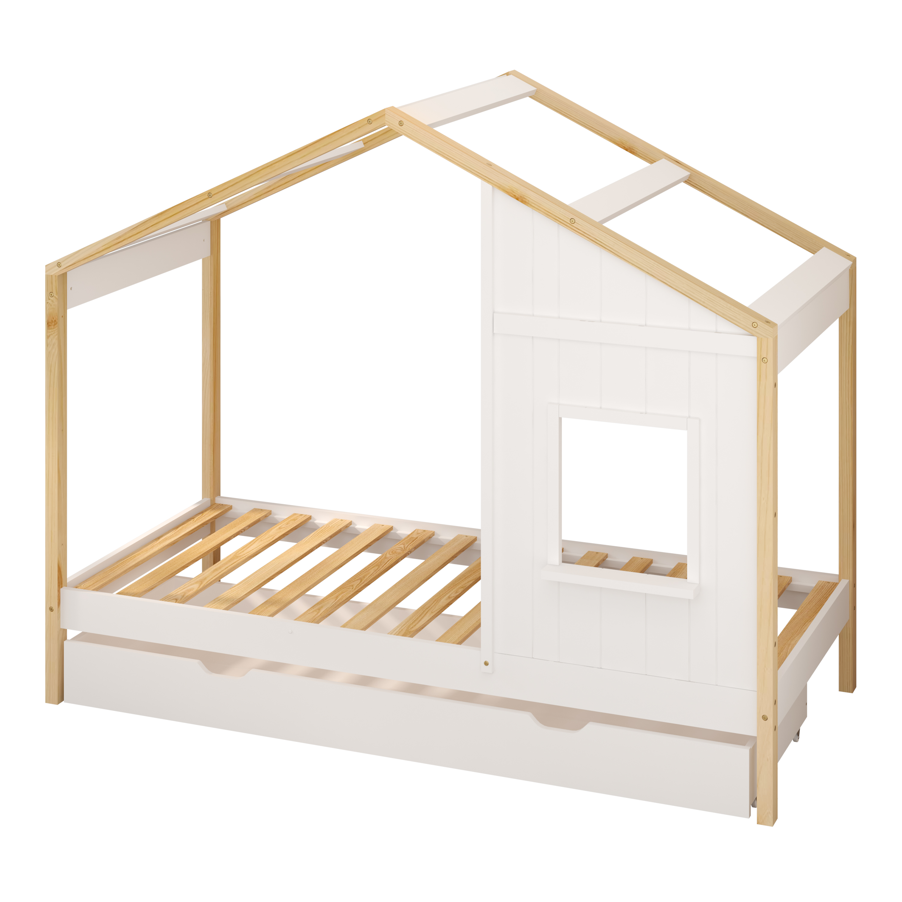 Sunny Beau House Bed with Storage Drawer Brown/White – Without Mattress