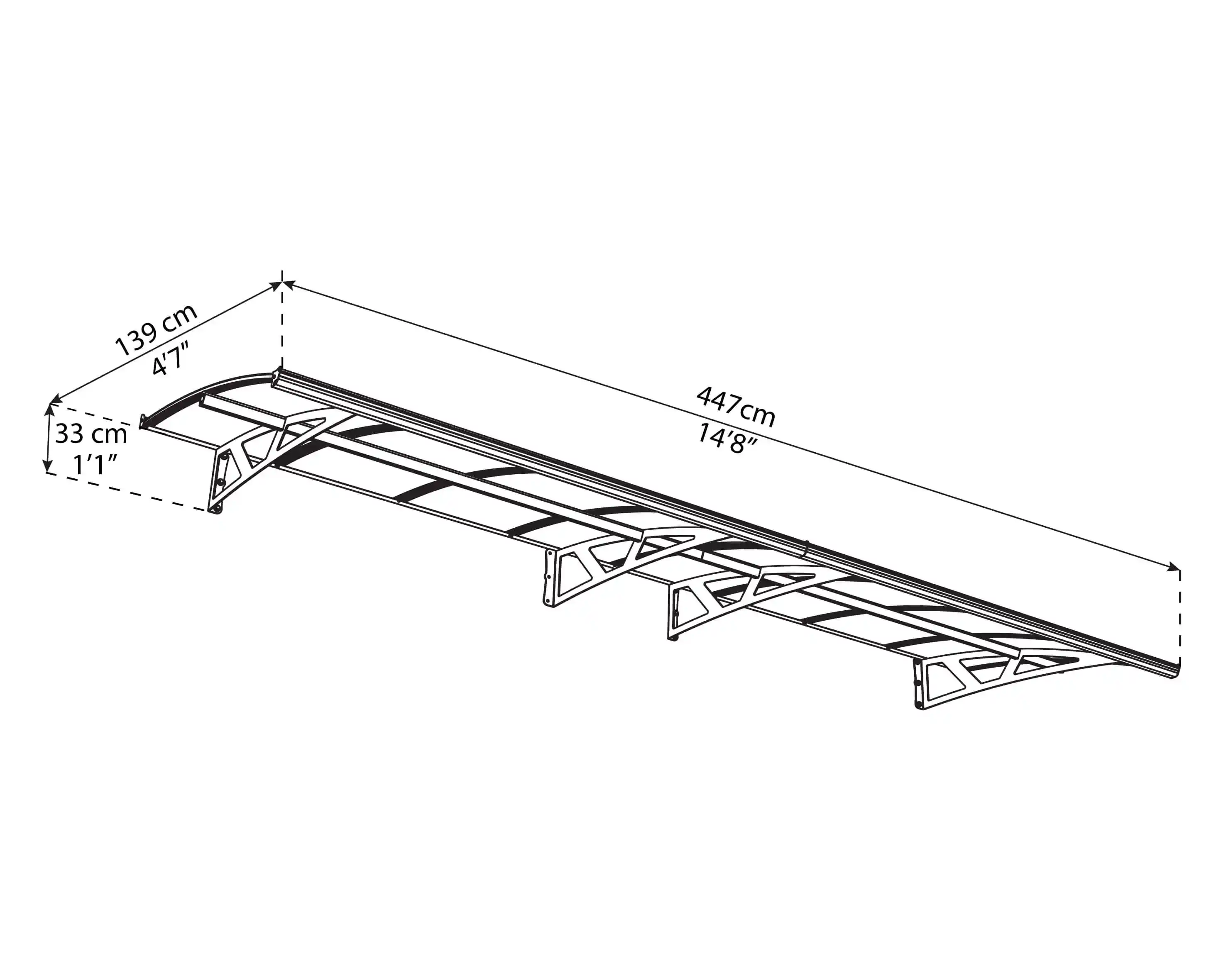 Canopia Amsterdam 447X140 cm marquise de porte véranda Grise 