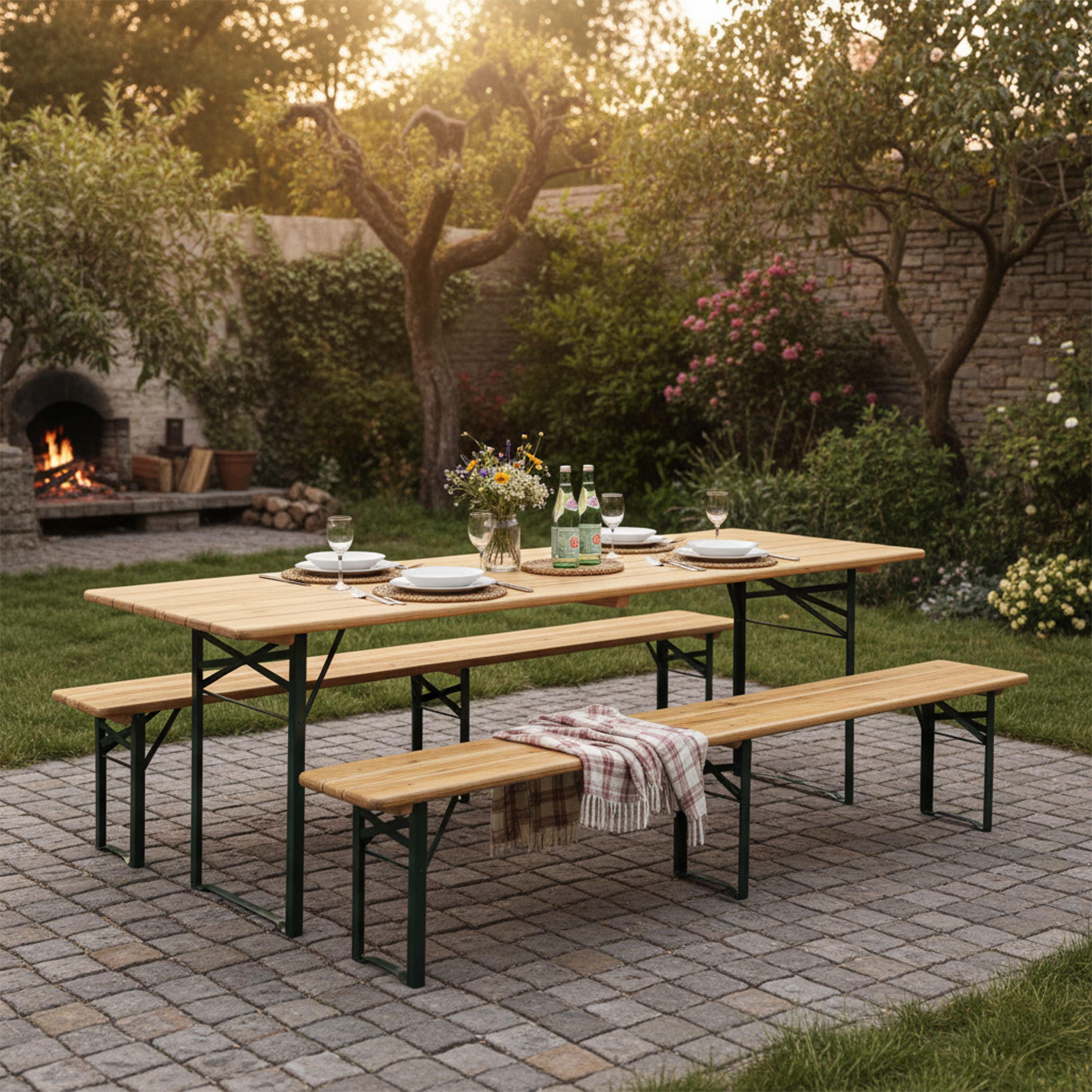 AXI Toon Beer Table Set Foldable with 2 Wooden Benches