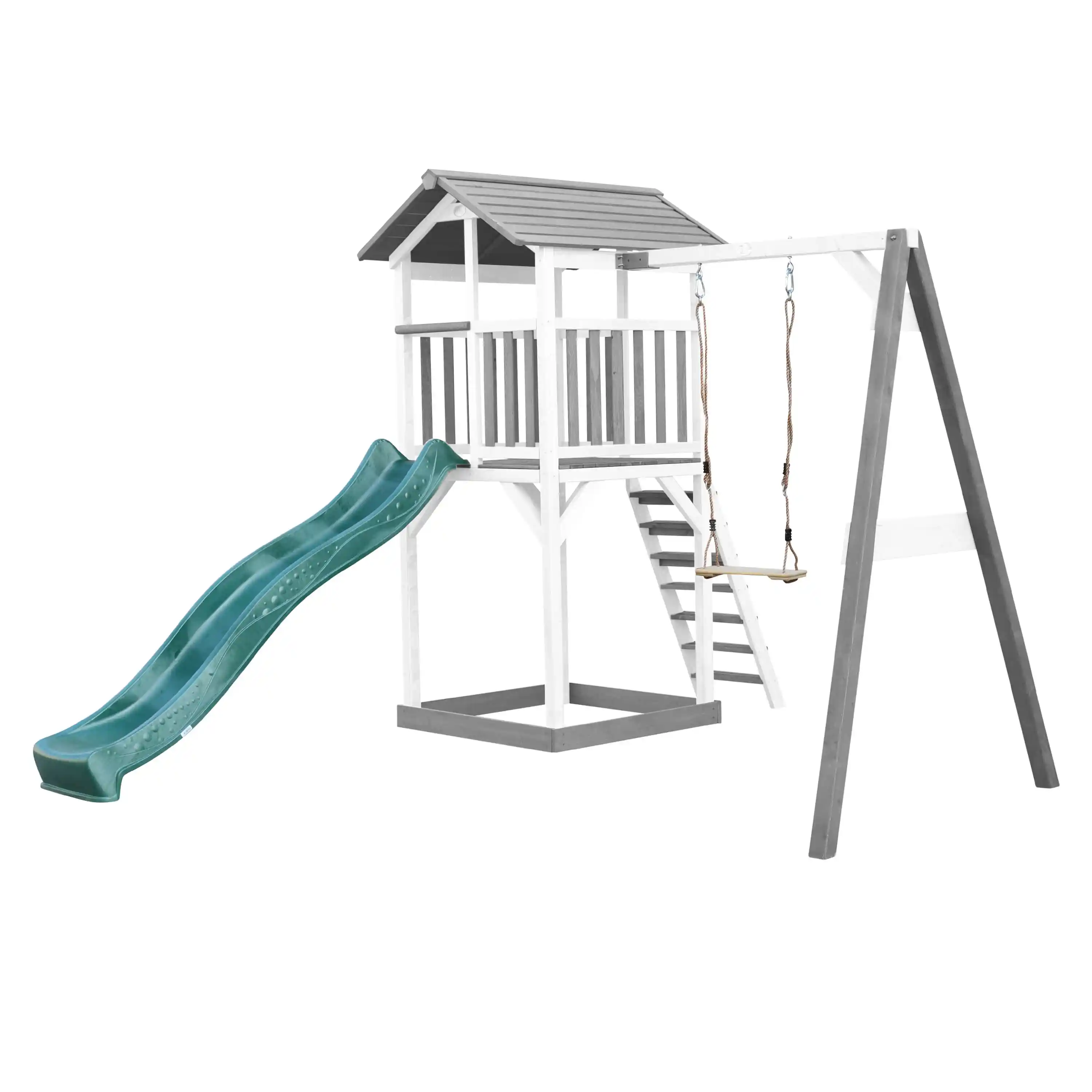 AXI Beach Tower Speeltoren met Enkele Schommel Grijs/wit - Groene Glijbaan