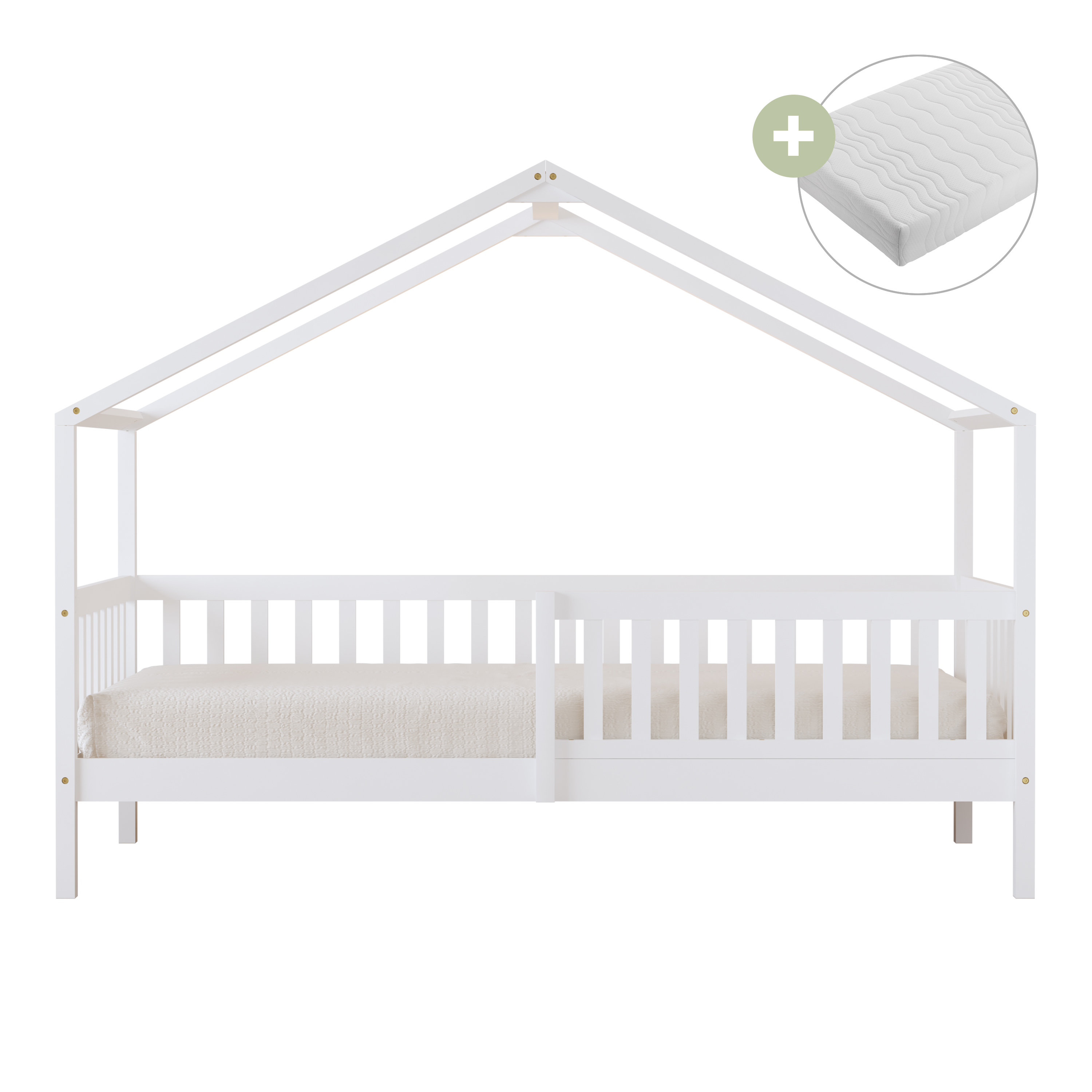 Sunny Kae House Bed with Guardrail White – With Mattress-8720365069420 Sunny Kae House Bed with Guardrail White – With Mattress