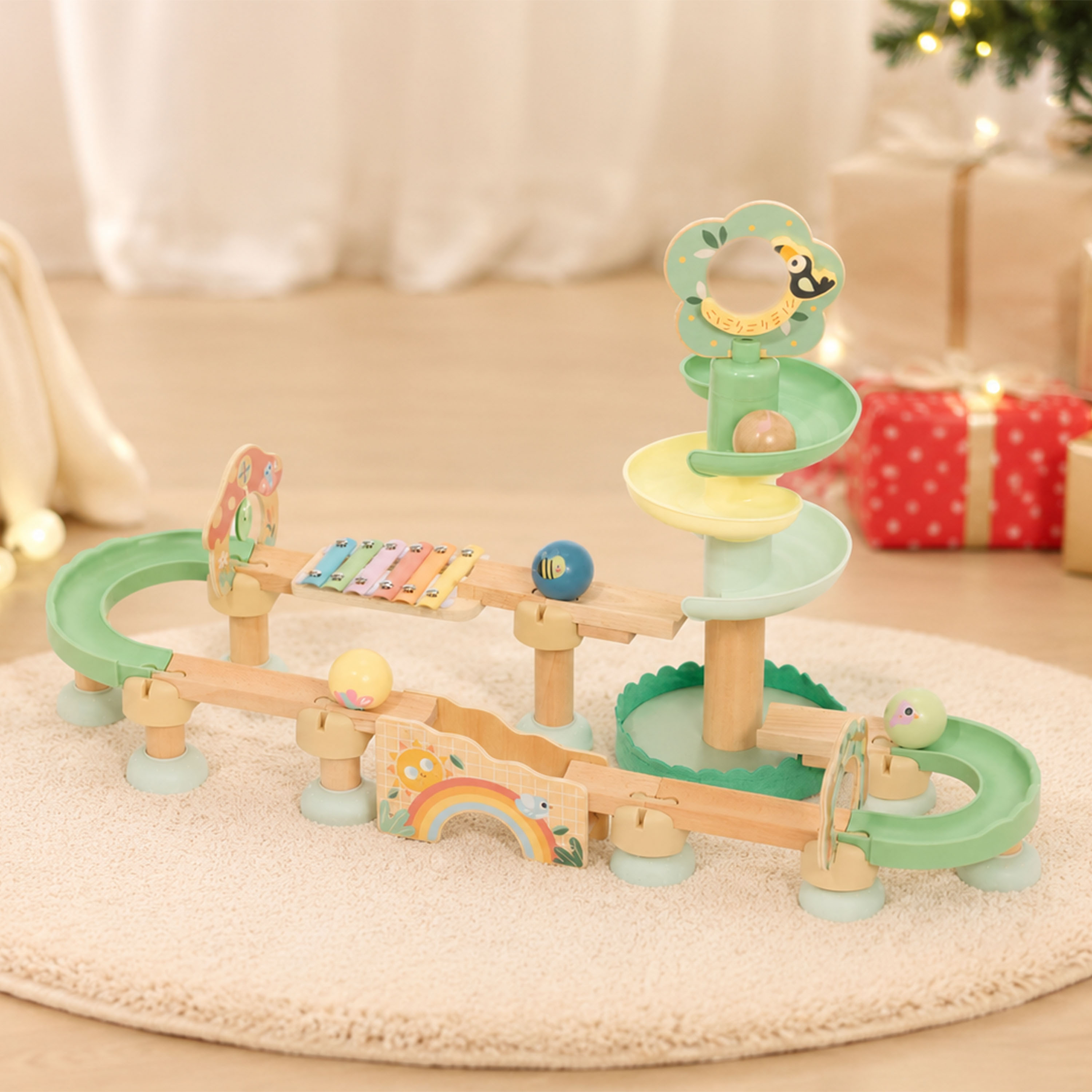 Sunny Wooden Baby Marble Track – Pastel Green