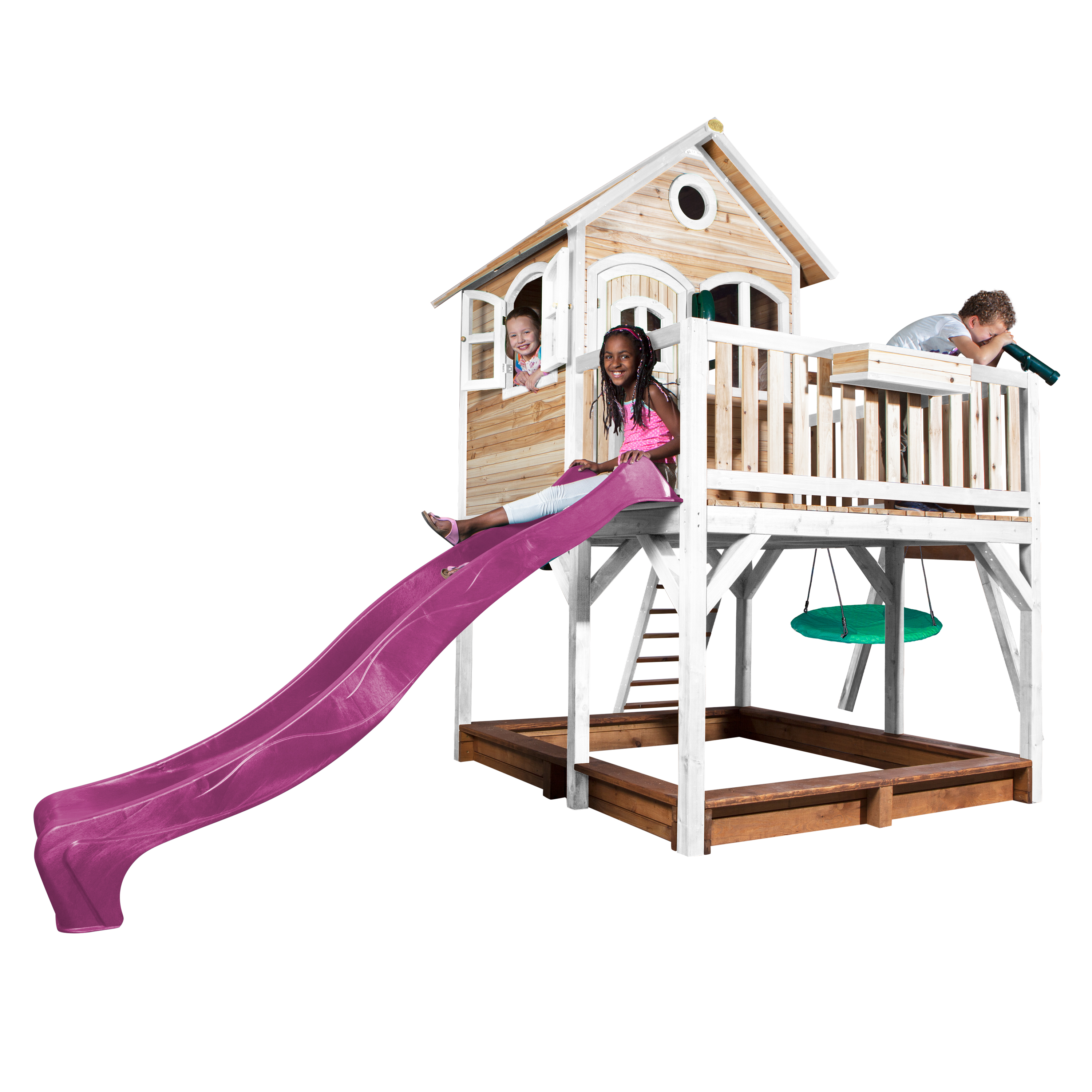 AXI Liam Playhouse with Summer Nest Swing Set Brown/White - Purple Slide