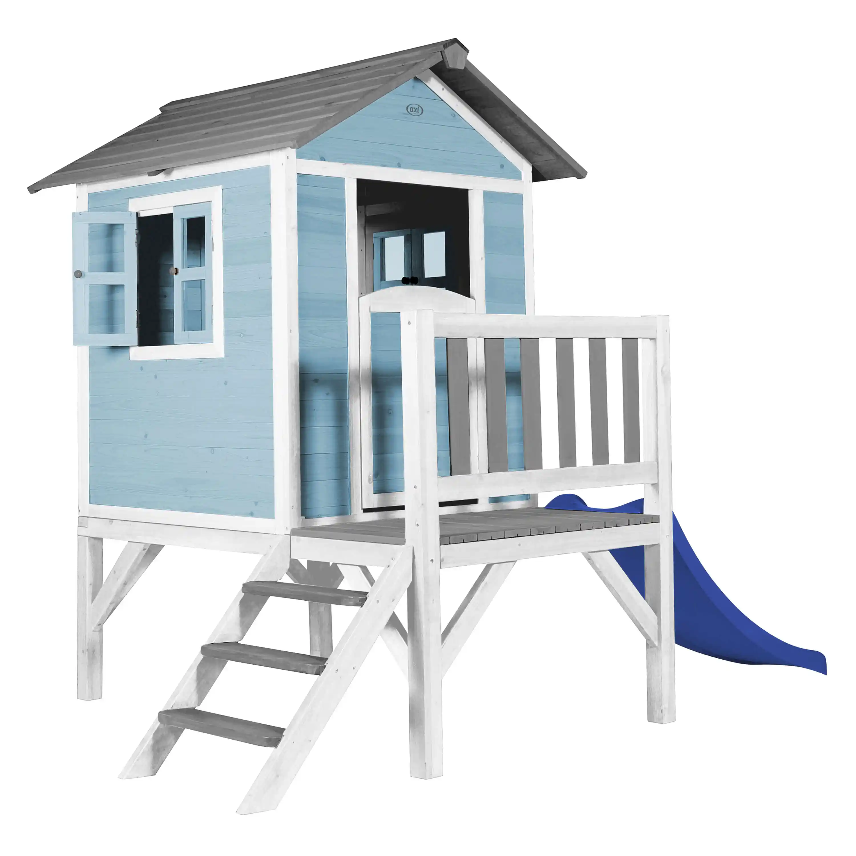 AXI Lodge XL Maisonnette en bois Bleue - Toboggan Bleue