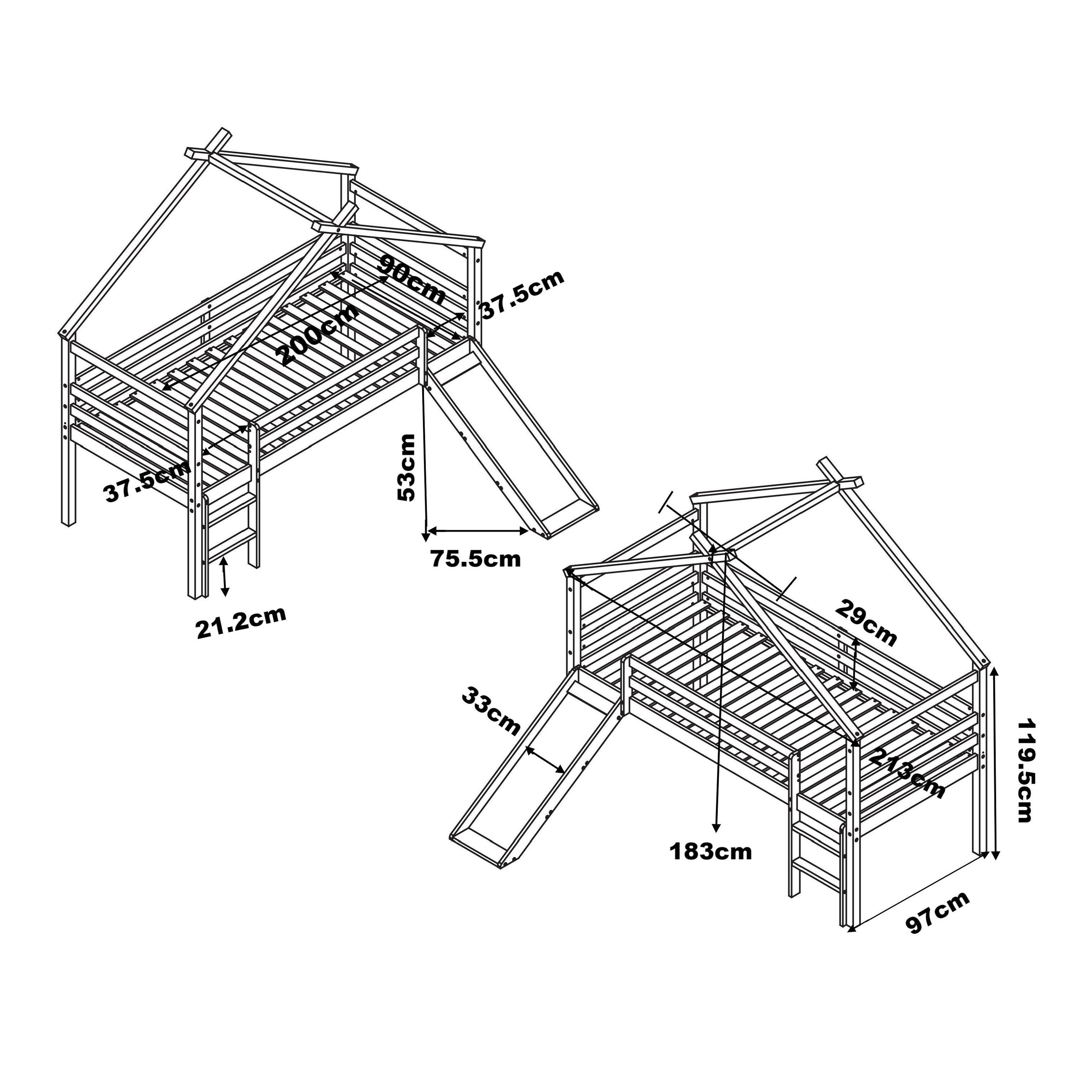 Sunny River Mid Sleeper with Slide Brown/White – With Mattress