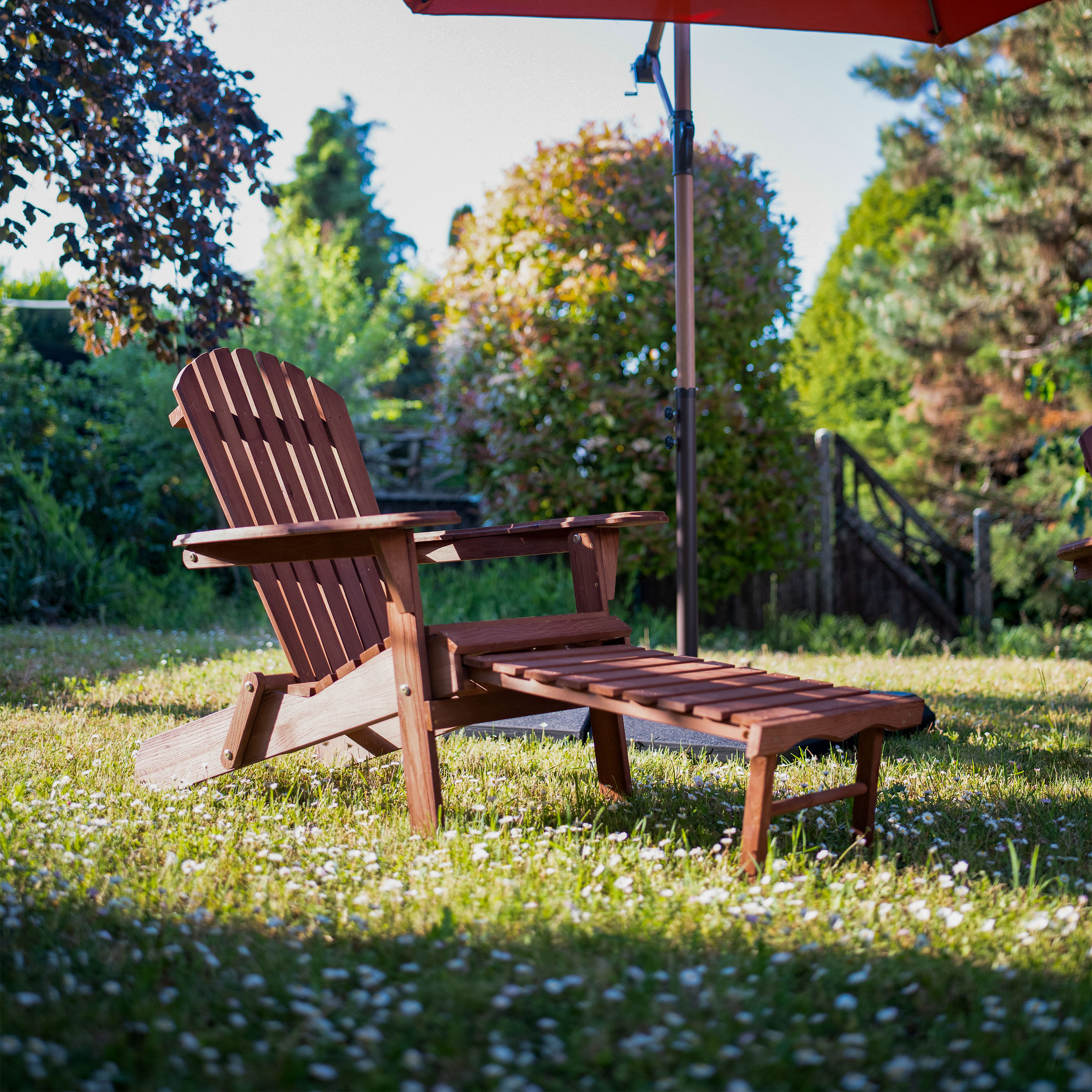 AXI Alexa Folding Adirondack Chair with Footrest Coffee Brown