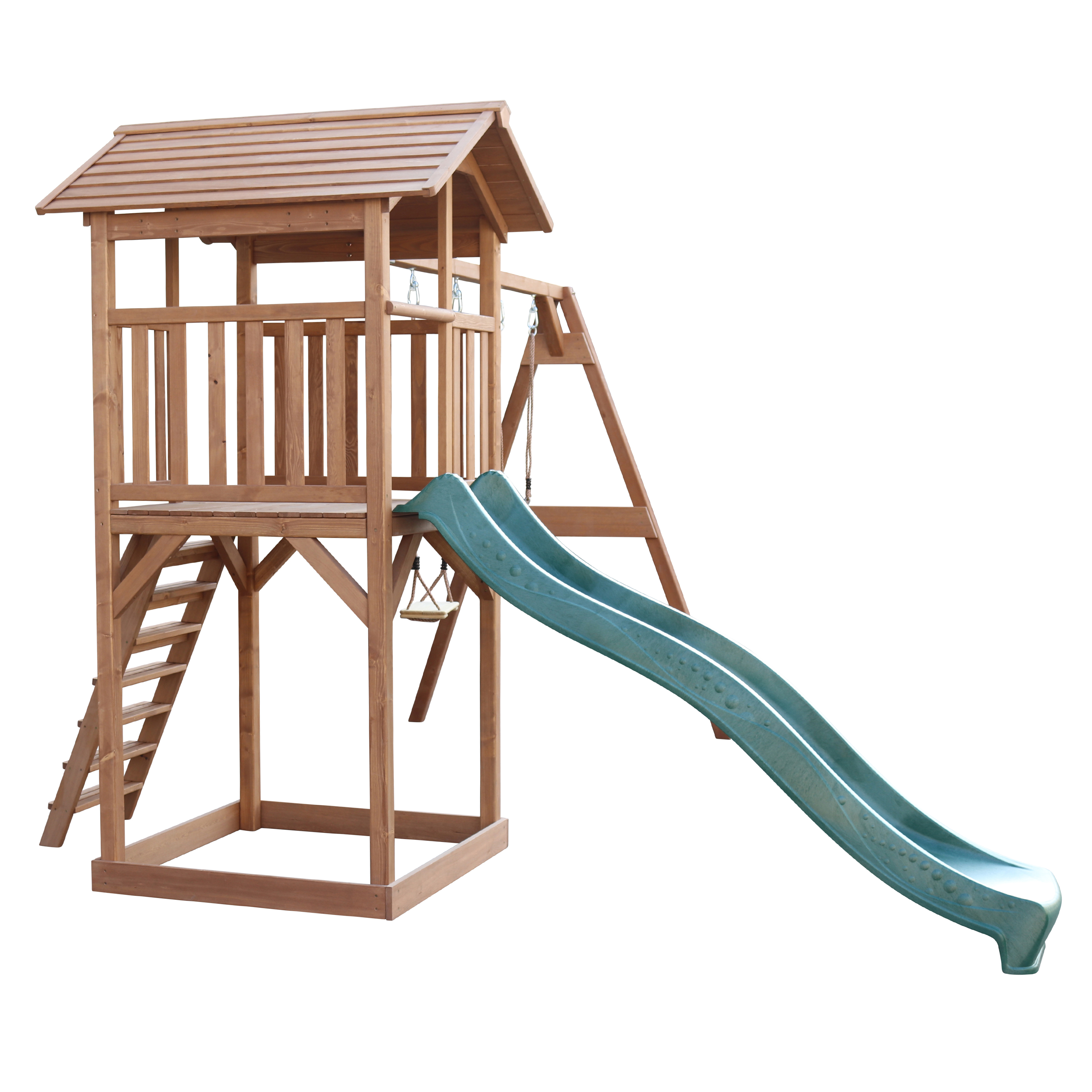 AXI Beach Tower with Double Swing Set Brown - Green Slide