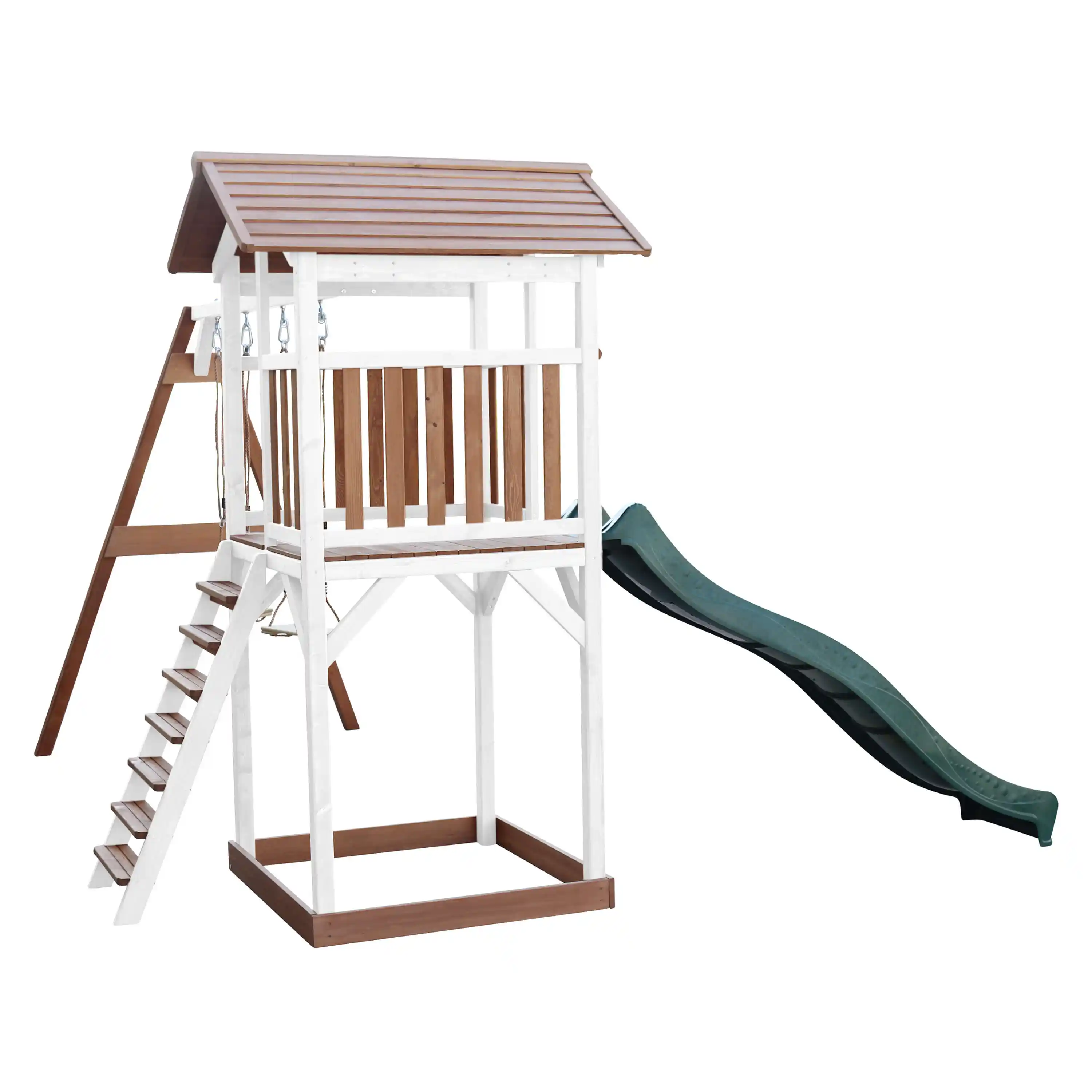 AXI Beach Tower Speeltoren met Dubbele Schommel Bruin/wit - Groene Glijbaan