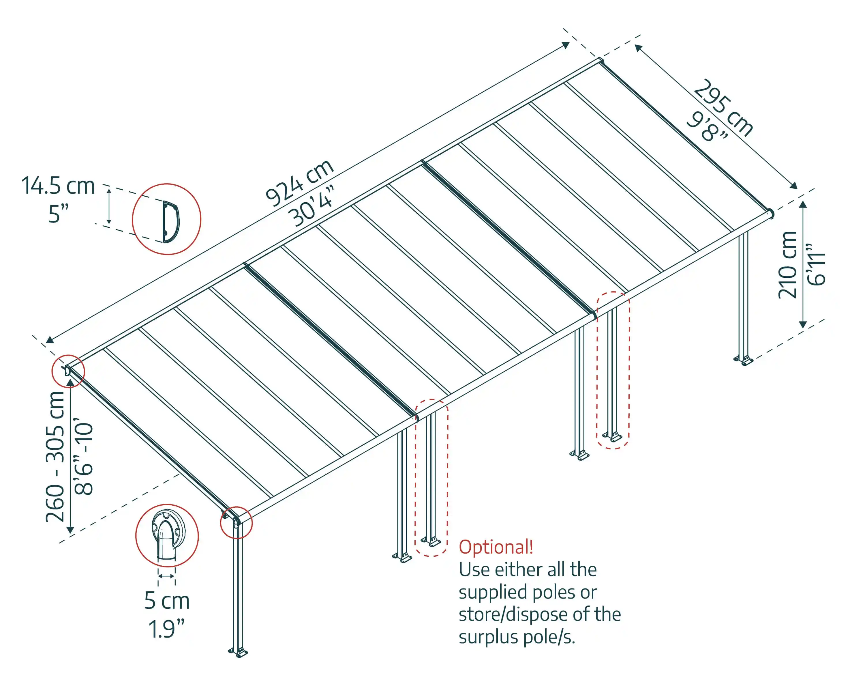 Canopia Olympia 924X294 cm Auvent terrasse Blanc transparent