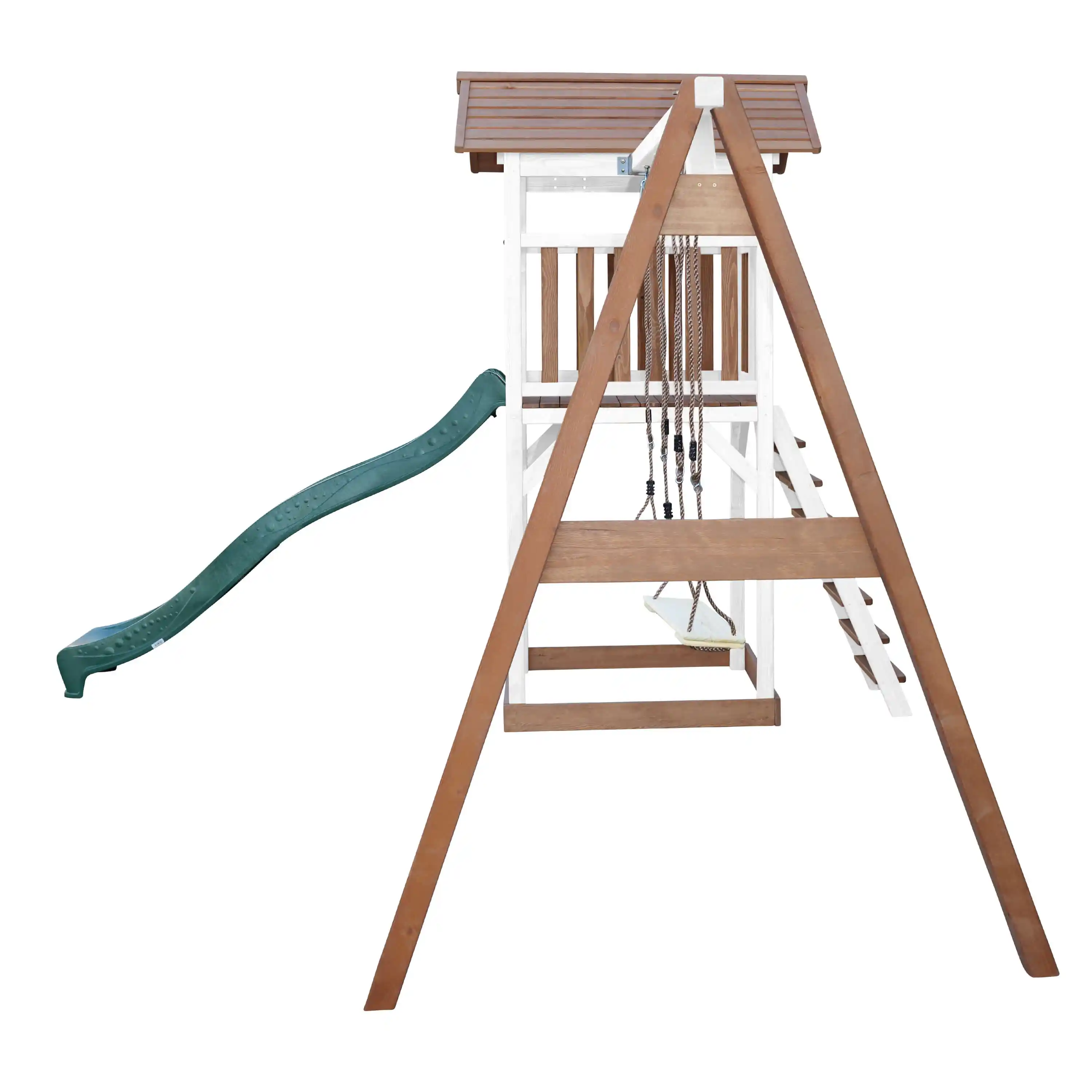 AXI Beach Tower Speeltoren met Dubbele Schommel Bruin/wit - Groene Glijbaan