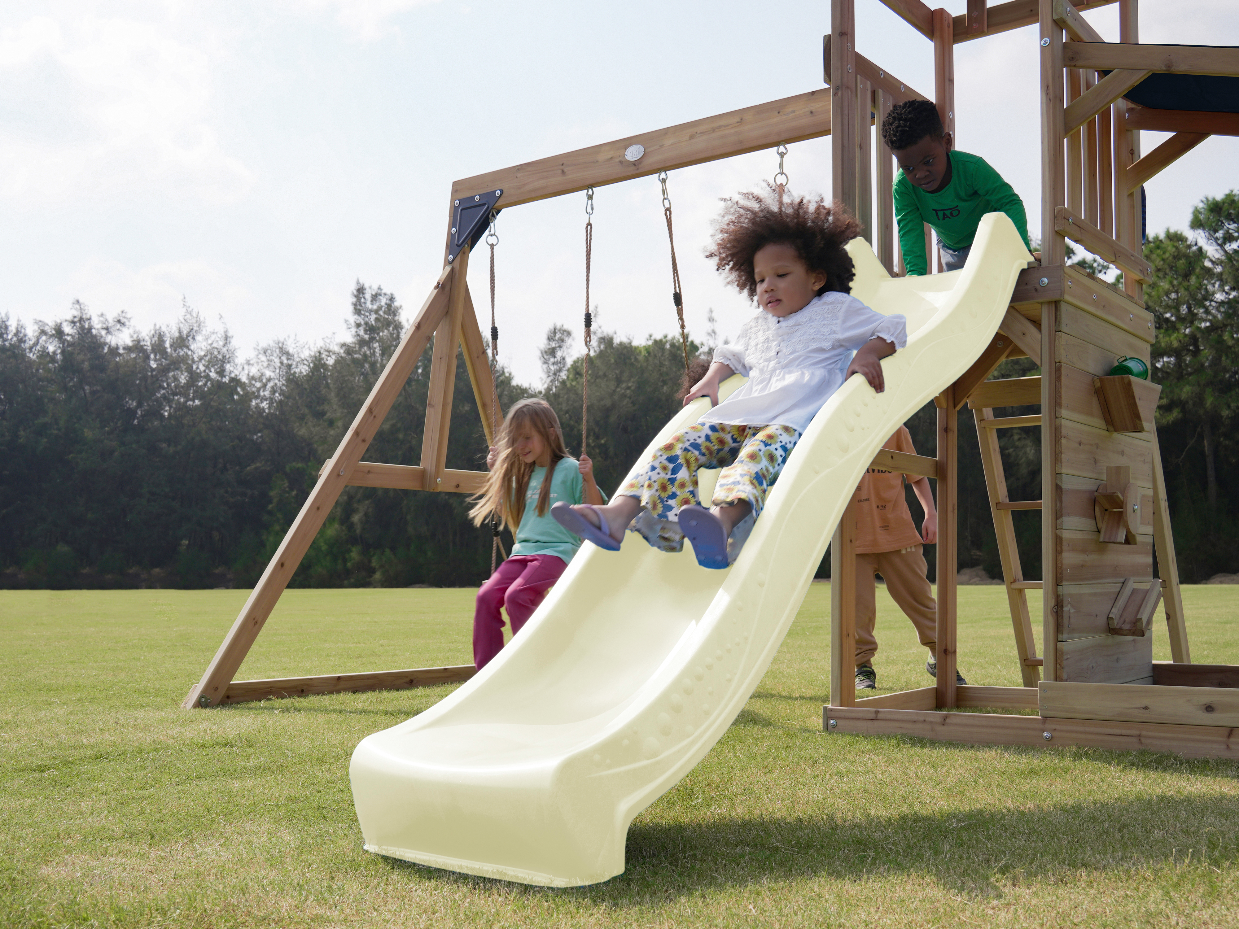AXI Malik Climbing Frame with Double Swing Set - Cream Slide