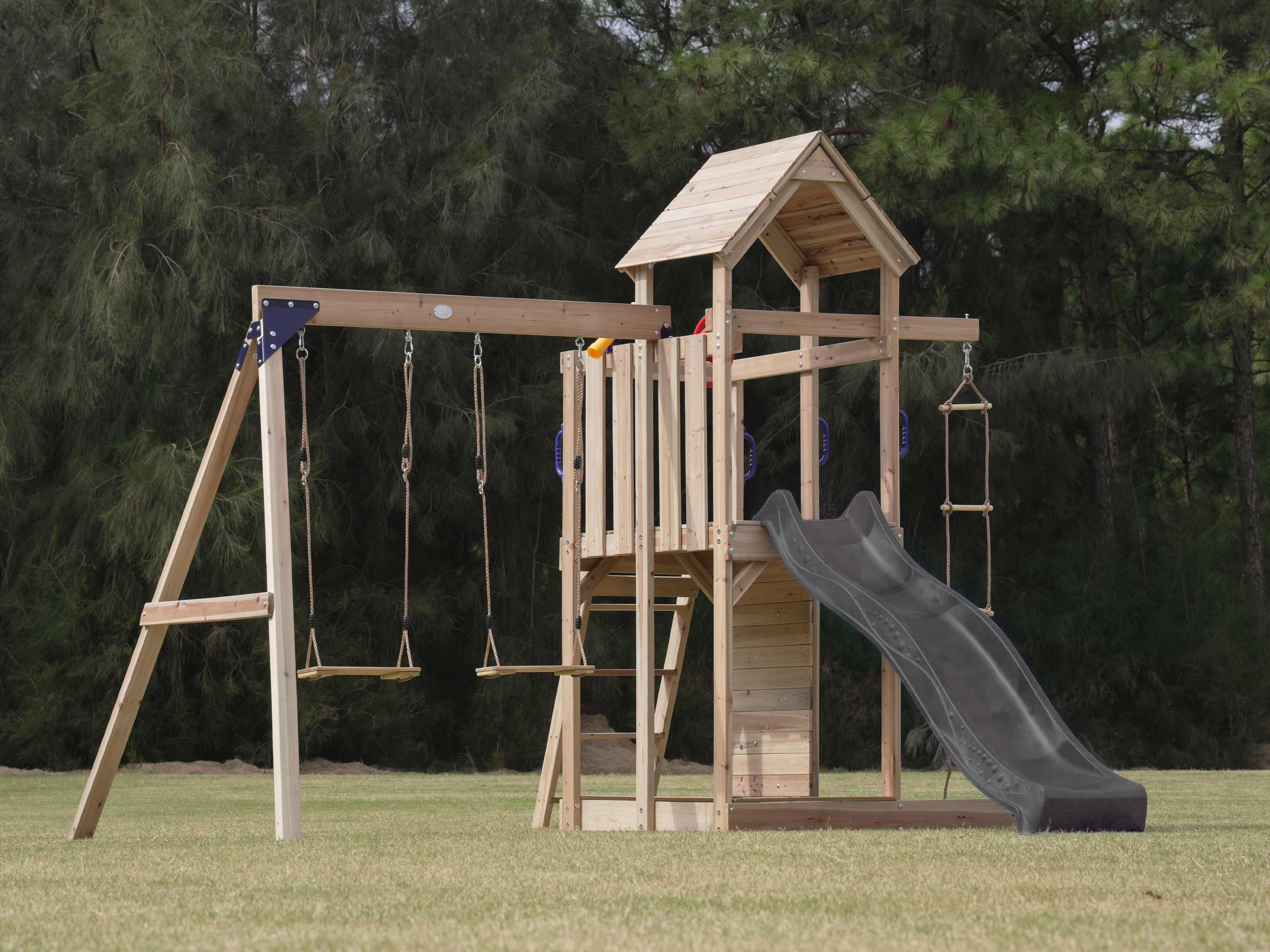 AXI Moos Climbing Frame with Double Swing Set - Grey Slide