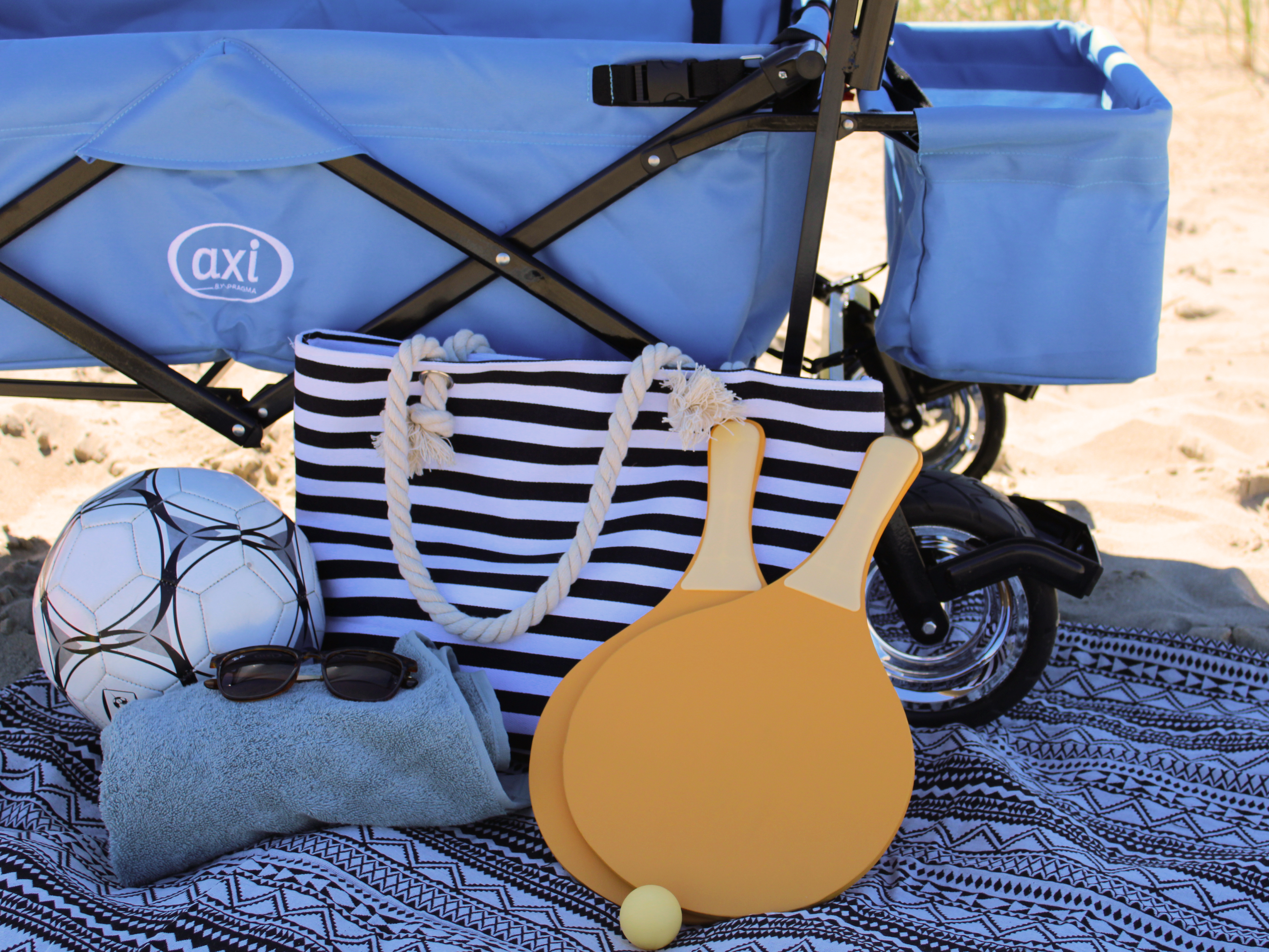 AXI AB210 Foldable Beach Wagon with roof. bag. brake. and handlebar - Blue