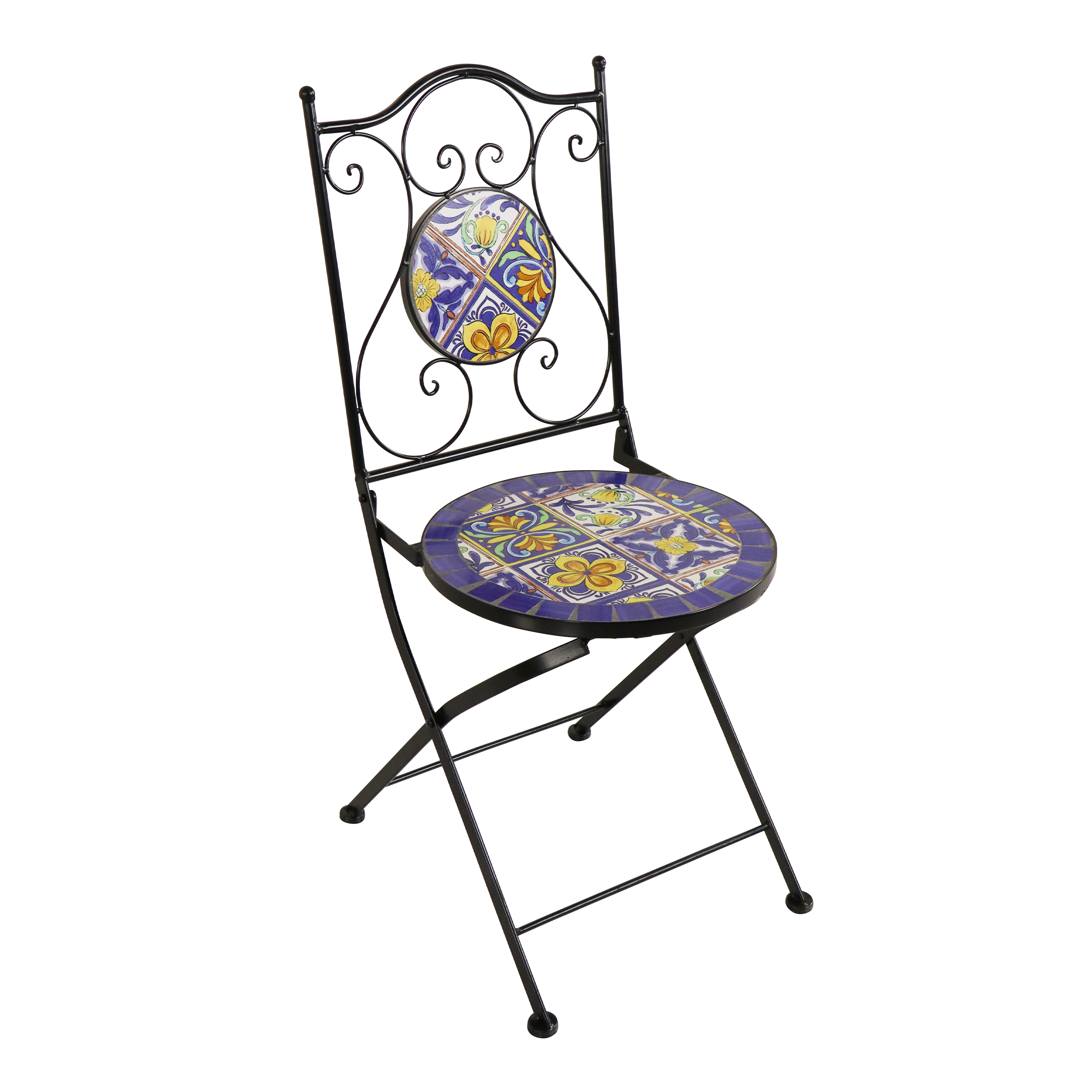 AXI Amélie Chaise Bistrot Mosaique Style Méditerranéen Bleu/Jaune