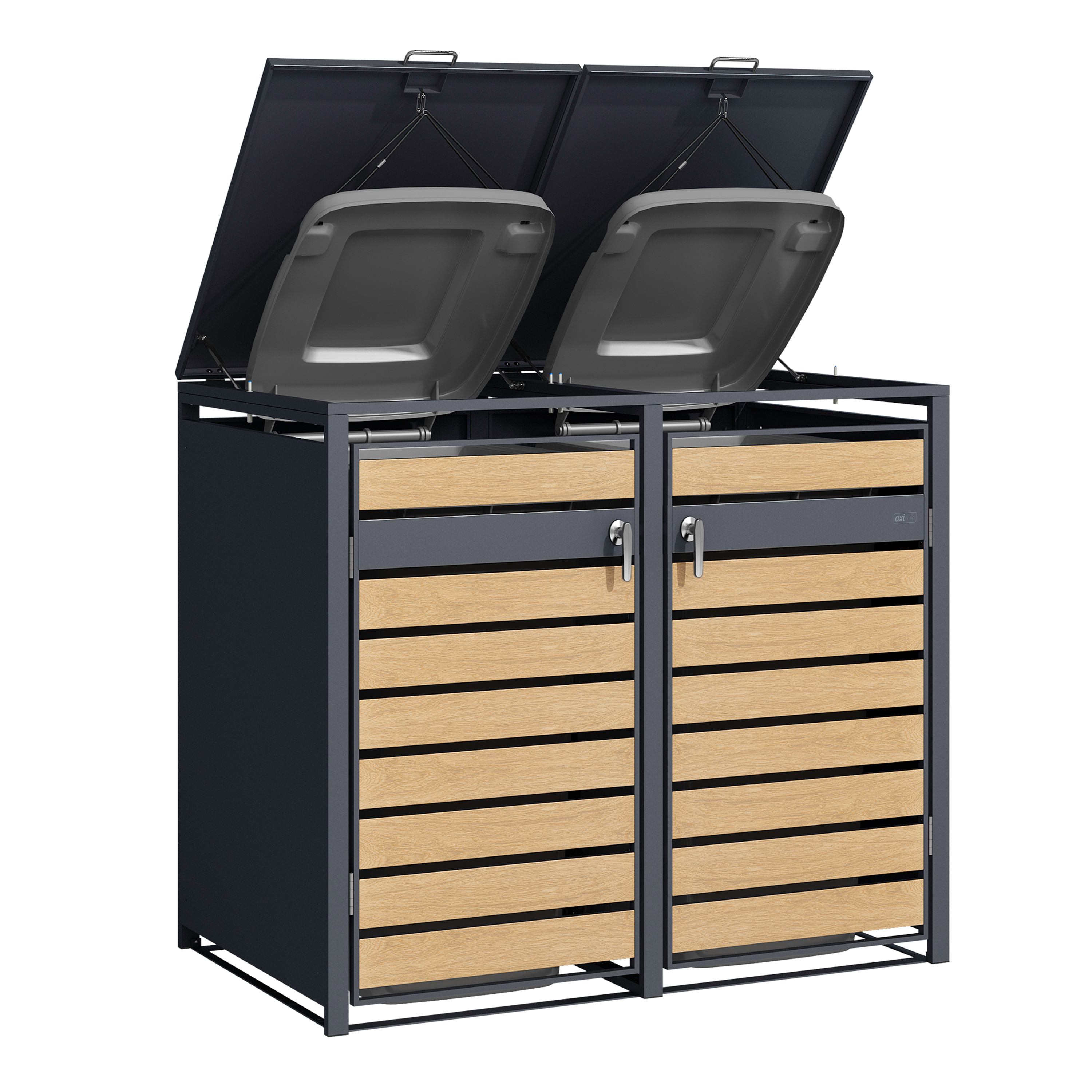 AXI Lucas Metal Garbage Bin Shed Anthracite/Wood look - 2 Garbage Bins