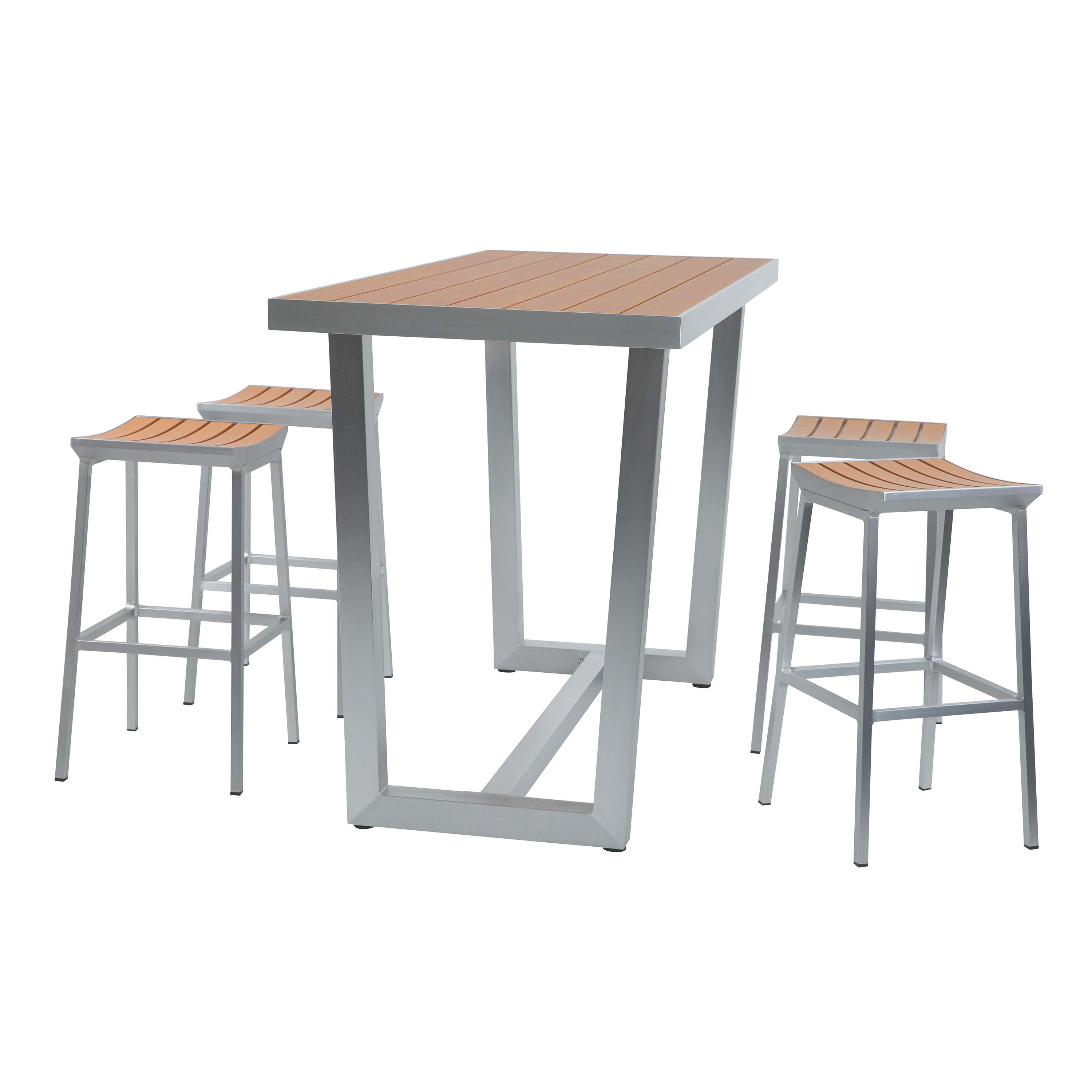 AXI James Mange debout table haute avec 4 tabourets Aluminium/Aspect Bois