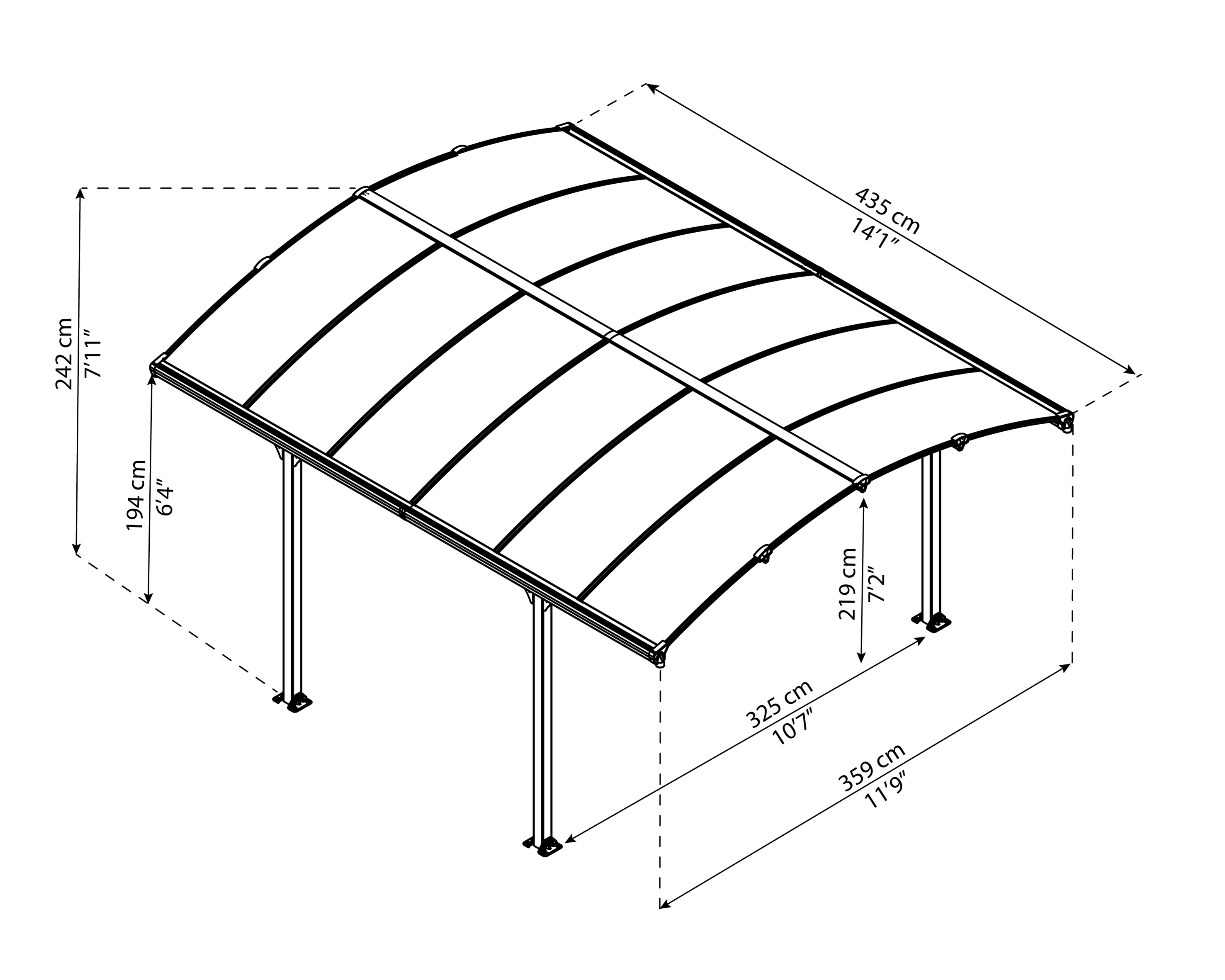 Canopia Arcadia  435X360 cm Carport Enkel Donkergrijs Brons