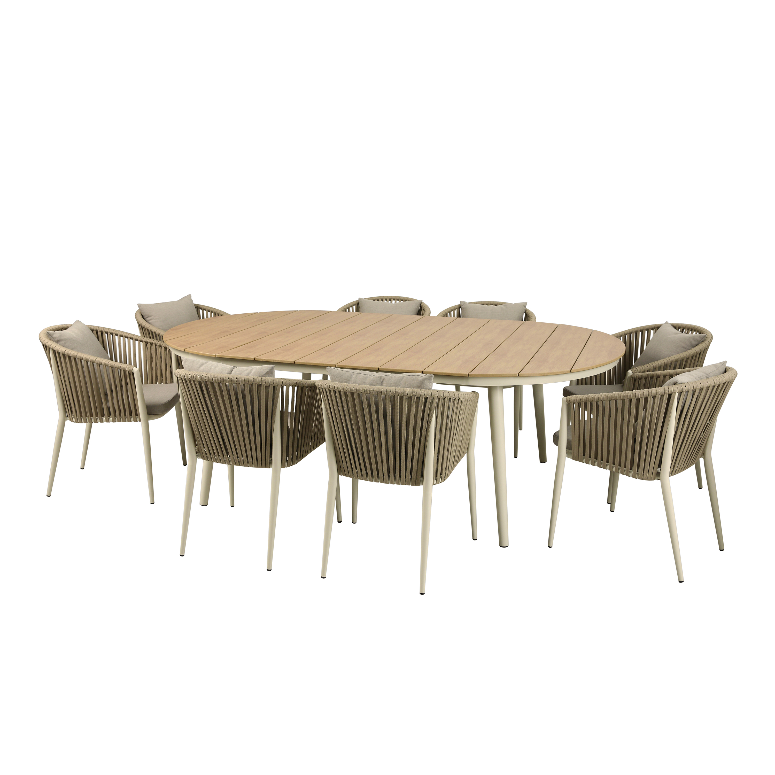 AXI Chay Garden Set with 8 Chairs – Beige with Polywood in Wood Effect