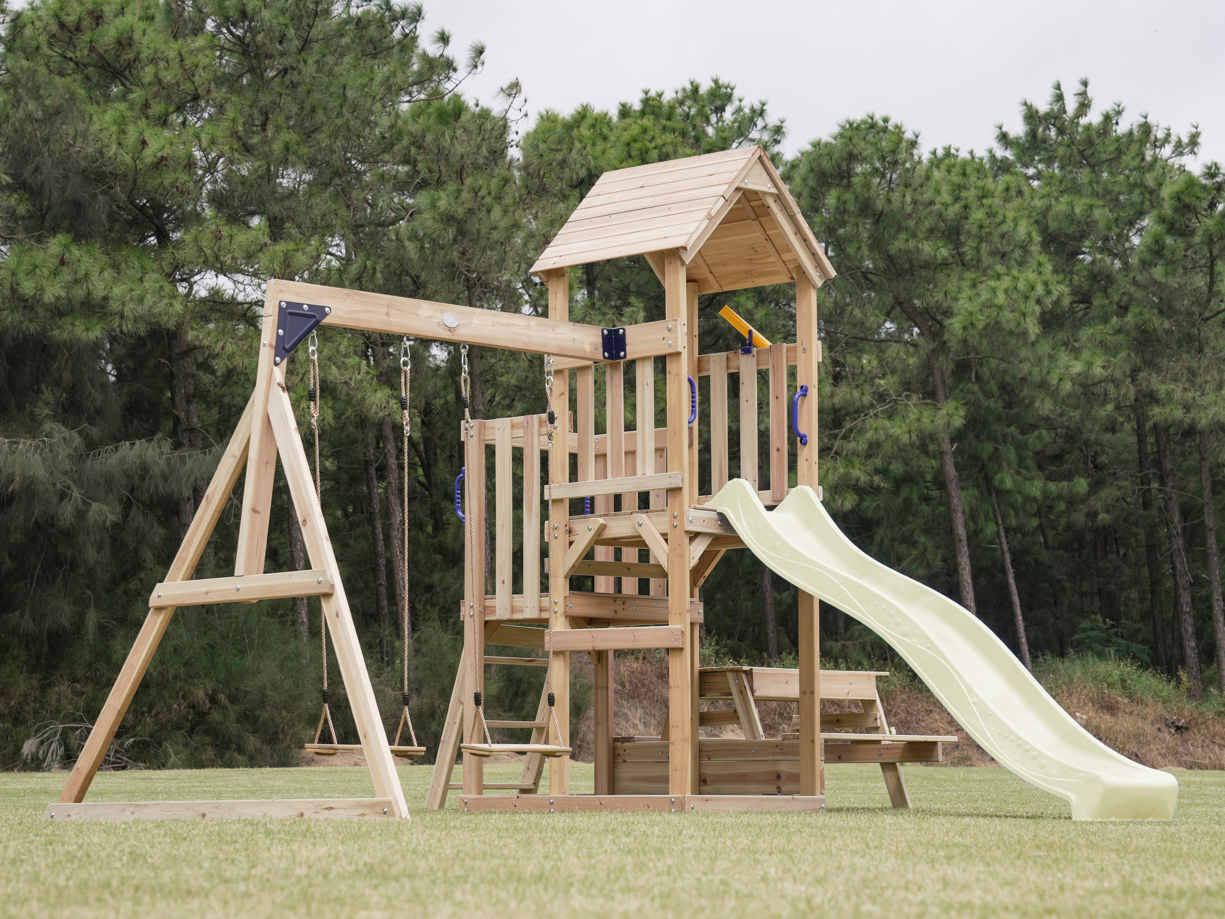 AXI Mette Climbing Frame with Double Swing Set and Picnic Table - Cream Slide