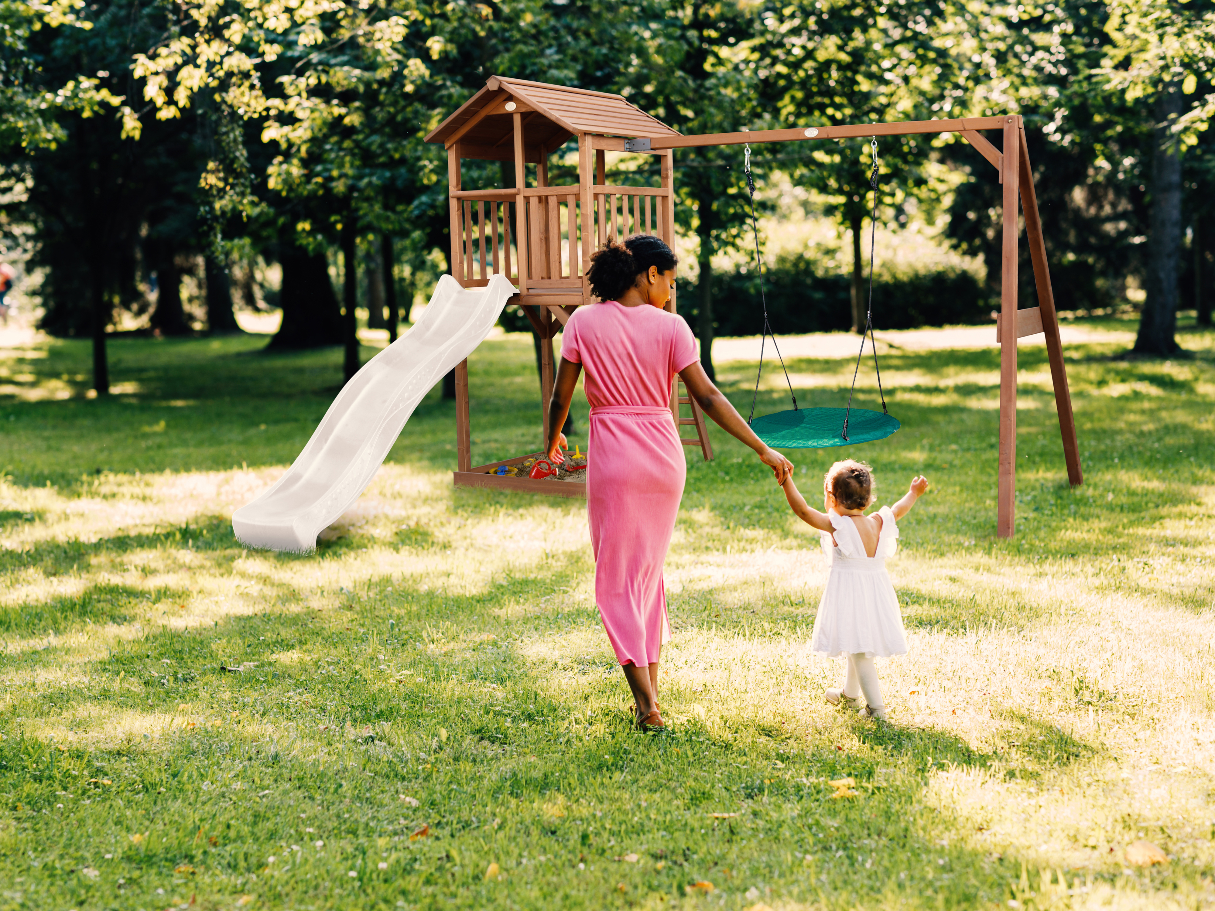 AXI Beach Tower with Summer Nest Swing Set Brown - White Slide-8717973939115 AXI Beach Tower with Summer Nest Swing Set Brown - White Slide