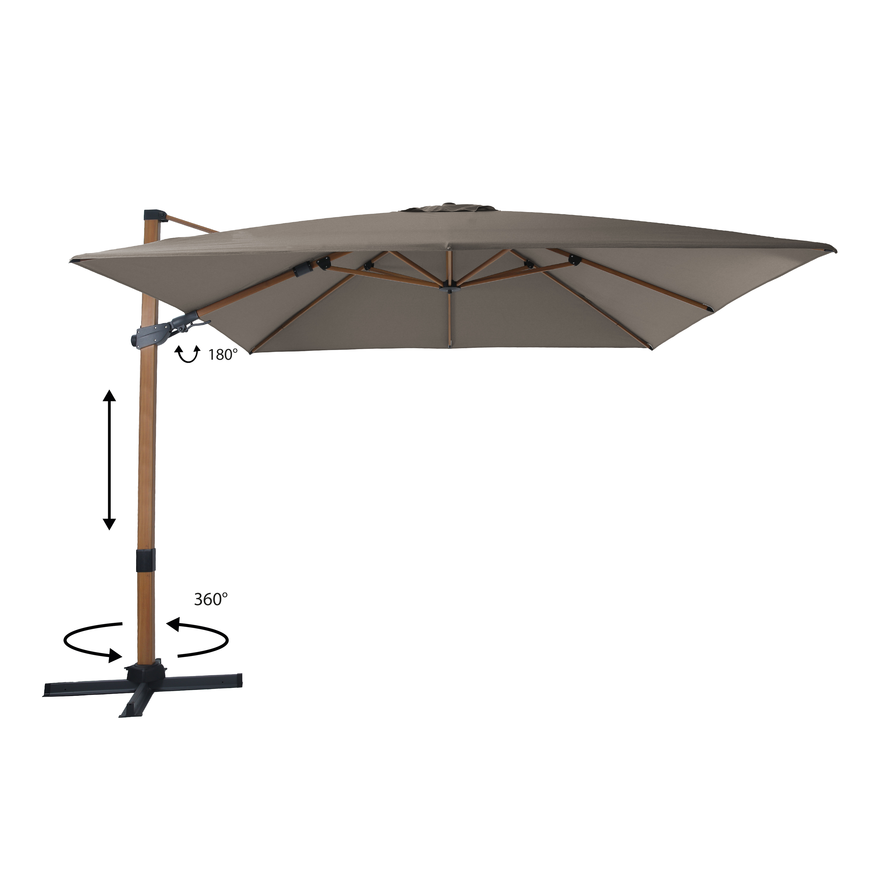 AXI Apollo Premium Parasol déporté 300x300cm aspect Bois/Taupe