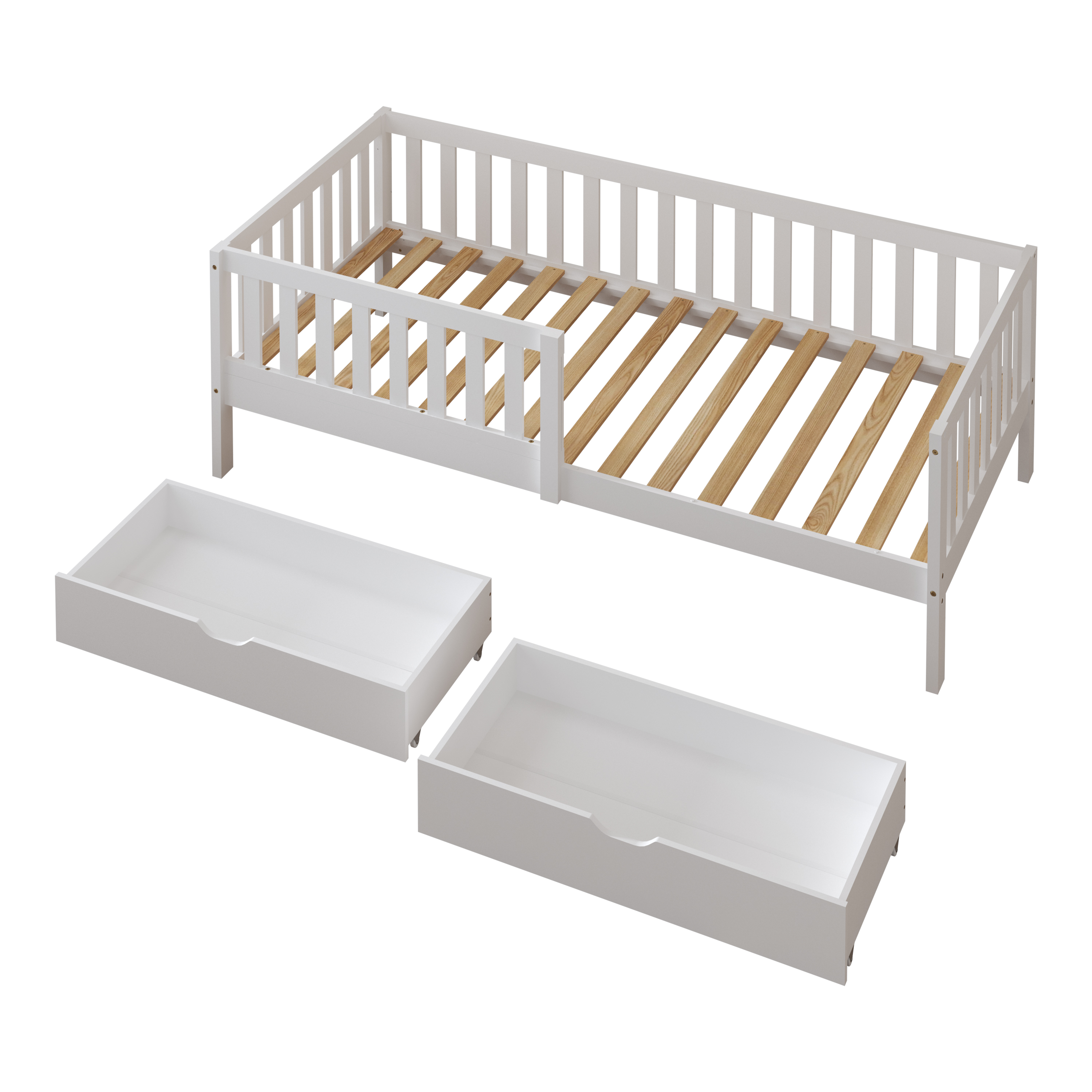 Sunny Isa Kids Bed with 2 Storage Drawers and Guardrail White – Without Mattress-8720365068553 Sunny Isa Kids Bed with 2 Storage Drawers and Guardrail White – Without Mattress